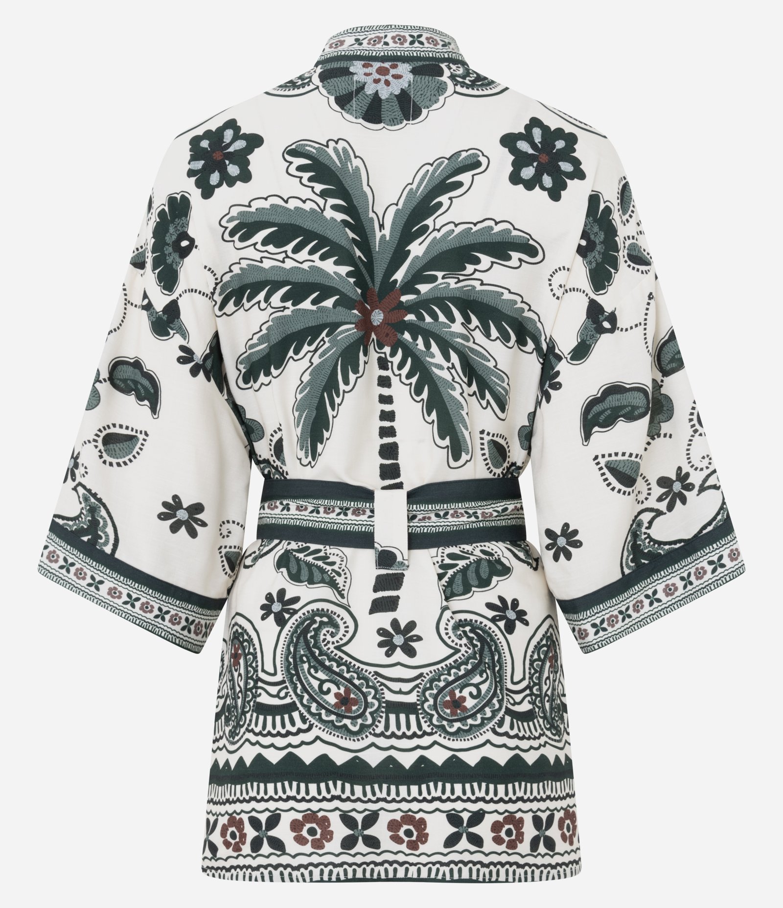 Kimono em Viscose com Estampa Lenço Retrô e Faixa para Amarração Off White 6