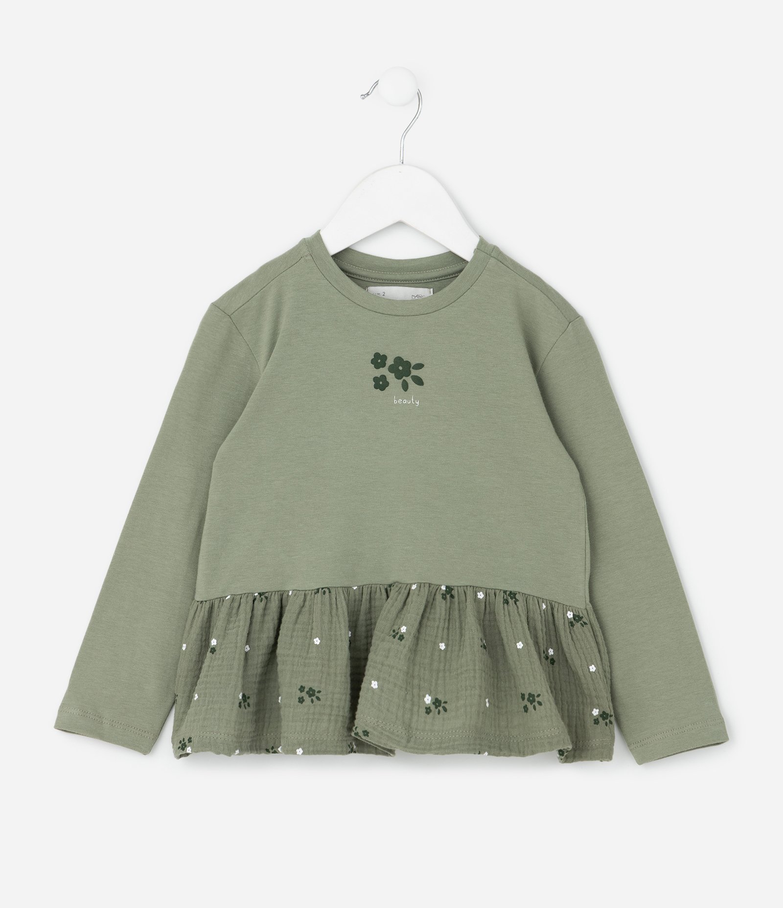 Blusa Infantil Manga Longa com Barra Floral – Tam 1 a 6 Anos Verde Claro 1