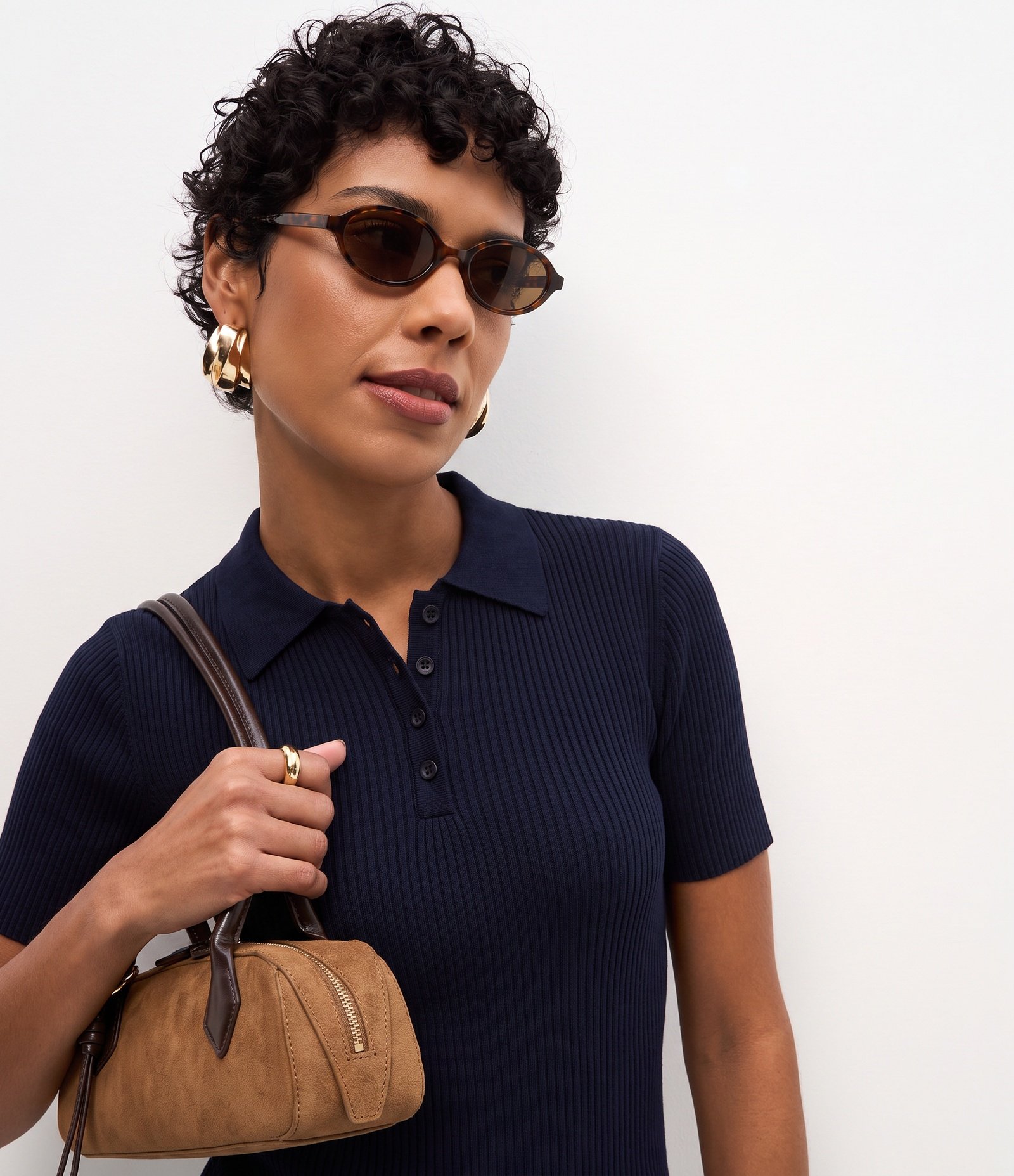 Blusa em Tricô com Gola Polo e Botões Frontais Azul 1