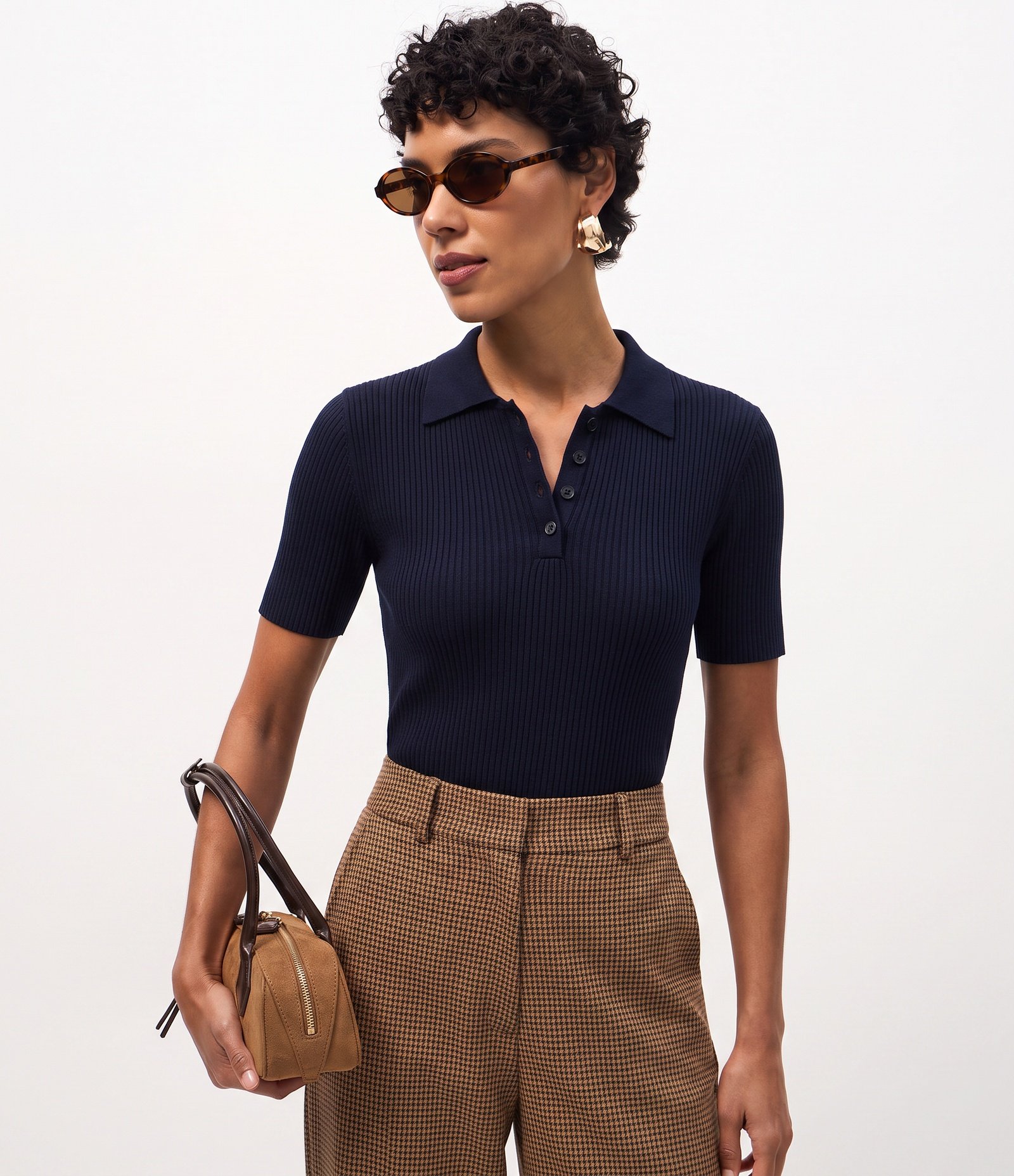 Blusa em Tricô com Gola Polo e Botões Frontais Azul 3