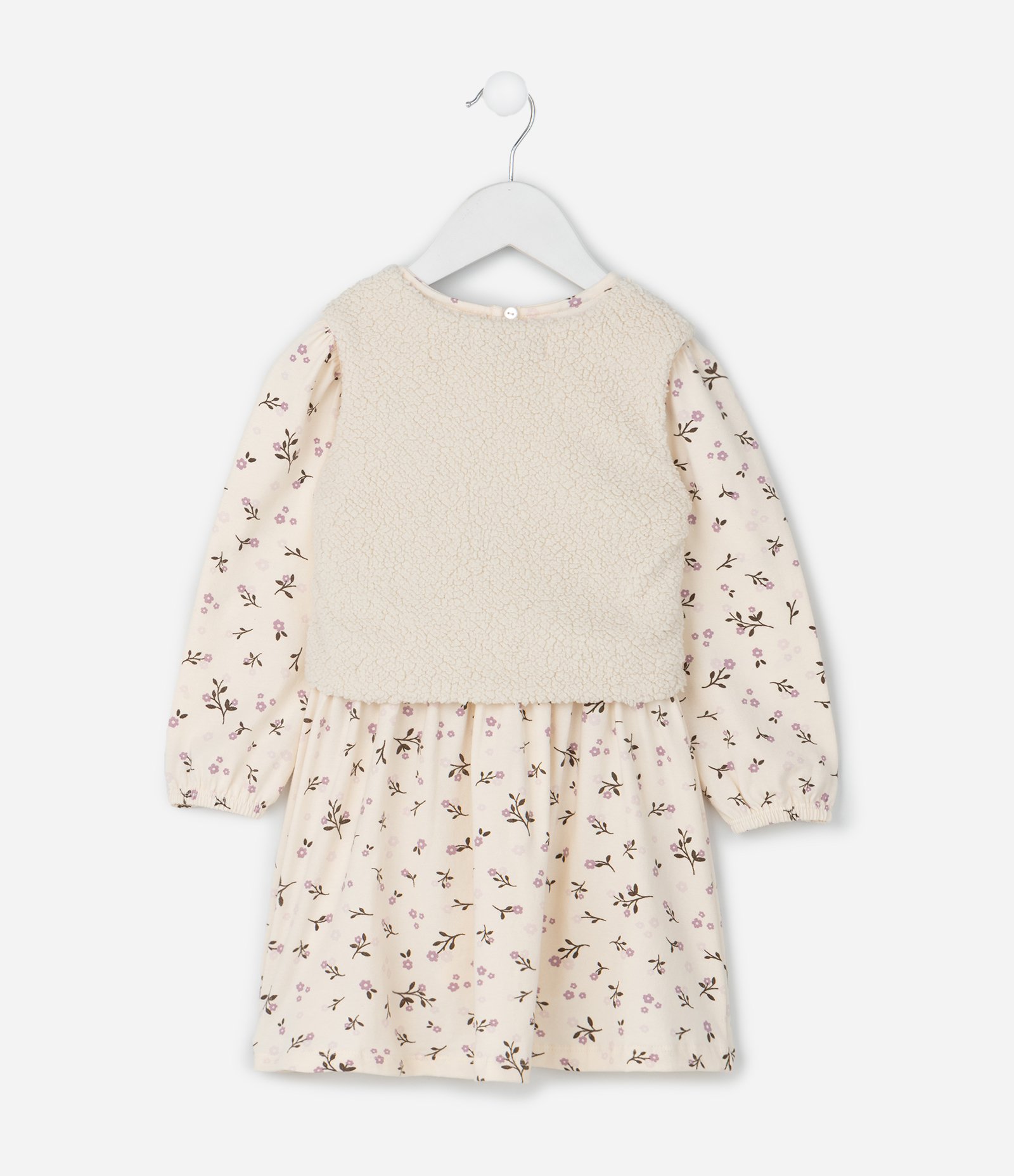 Vestido Infantil Floral com Colete de Pelinho – Tam 1 a 6 Anos Bege Claro 3