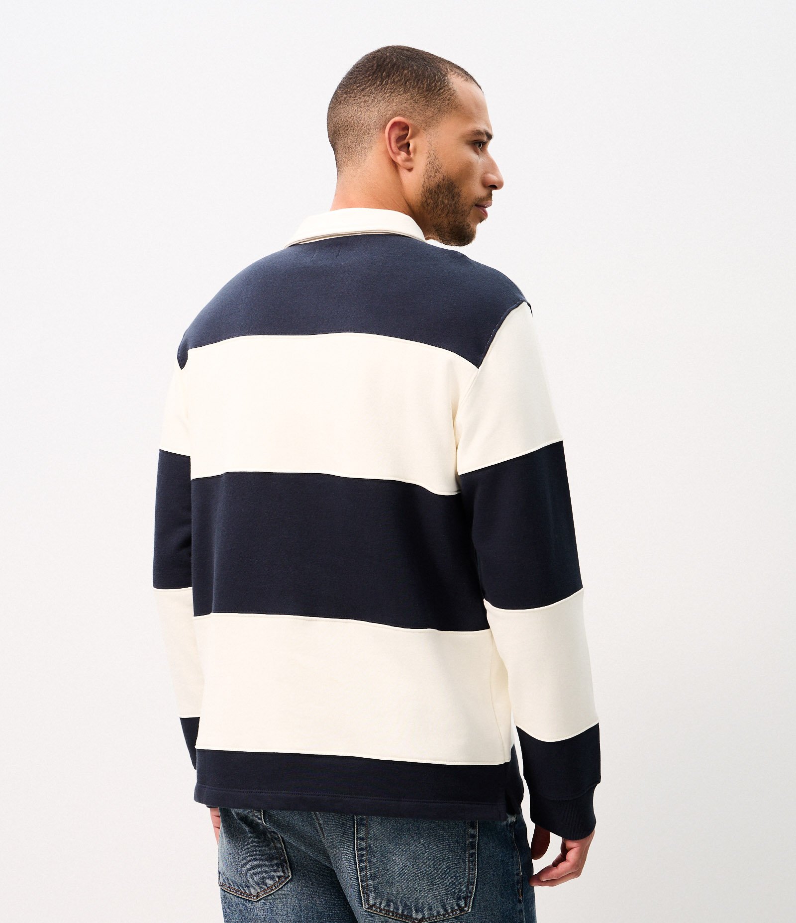 Moletom com Gola Polo e Estampa Listrada Azul/Branco 3
