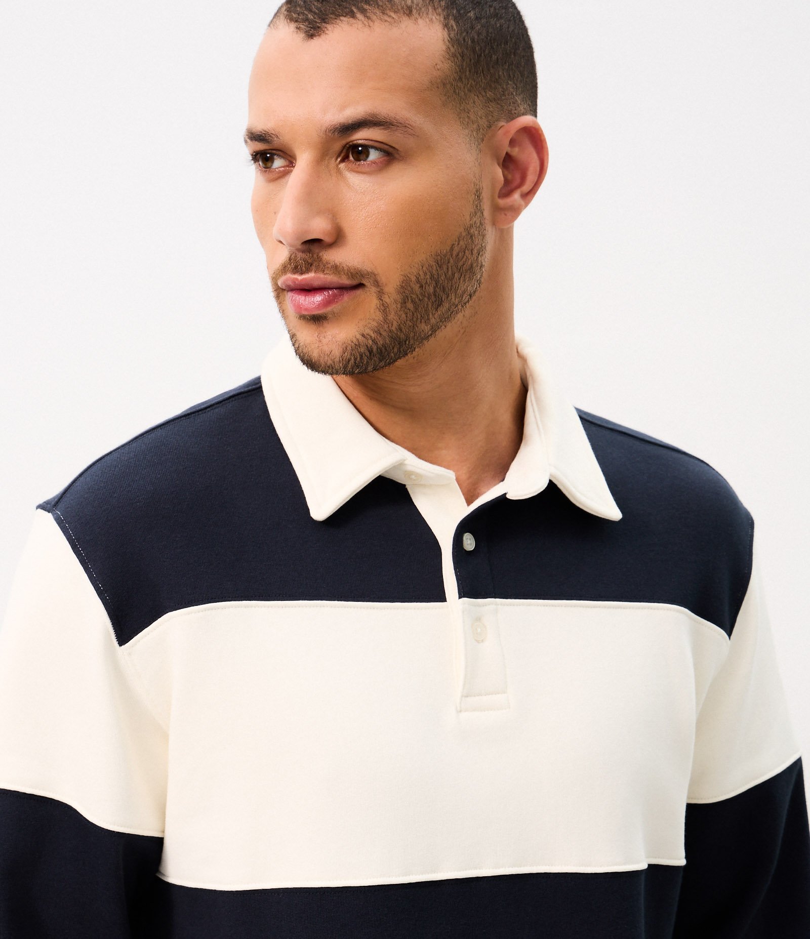 Moletom com Gola Polo e Estampa Listrada Azul/Branco 4