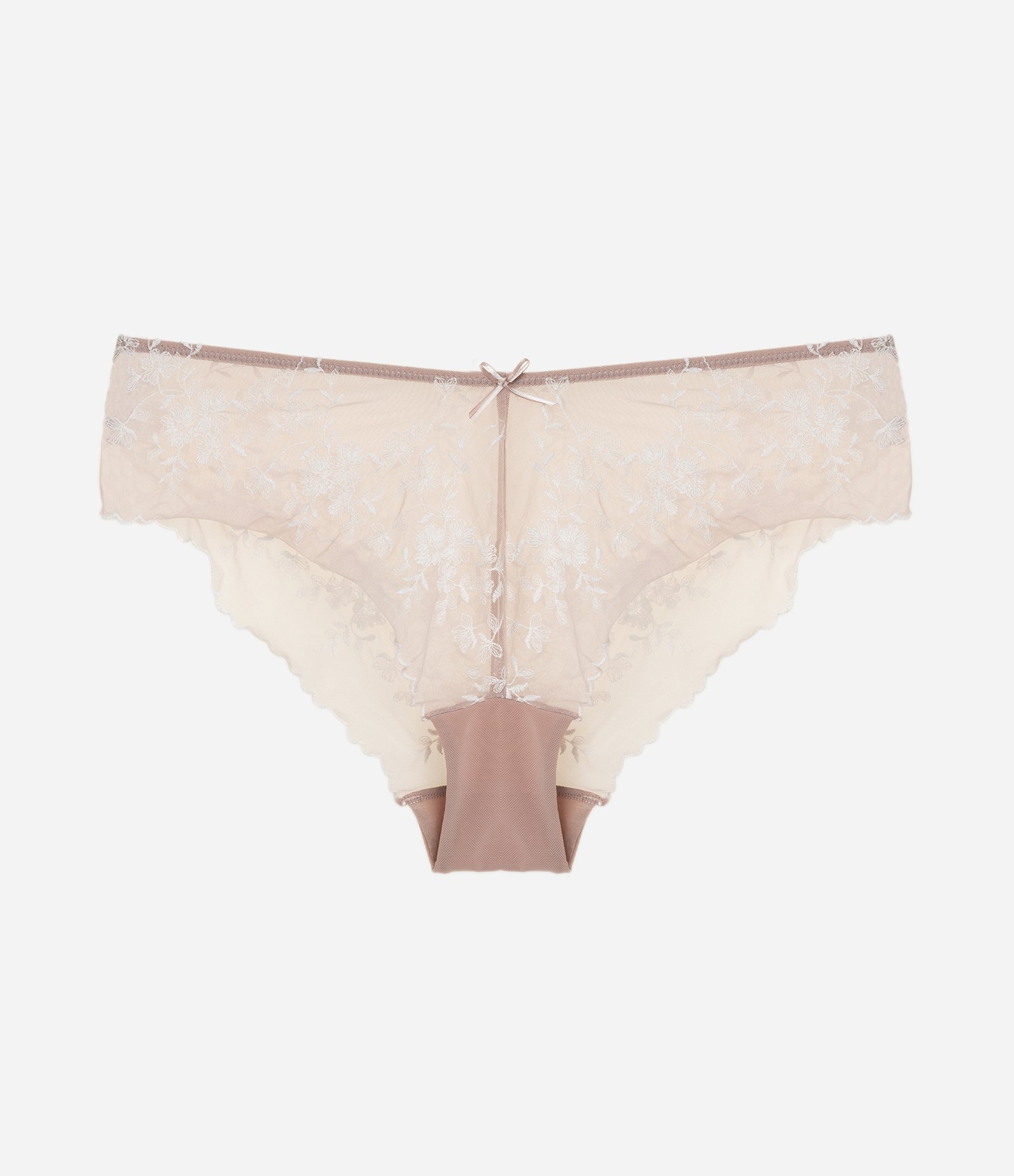 Calcinha Boyshort em Tule Bordado Floral com Transparência Bege 5