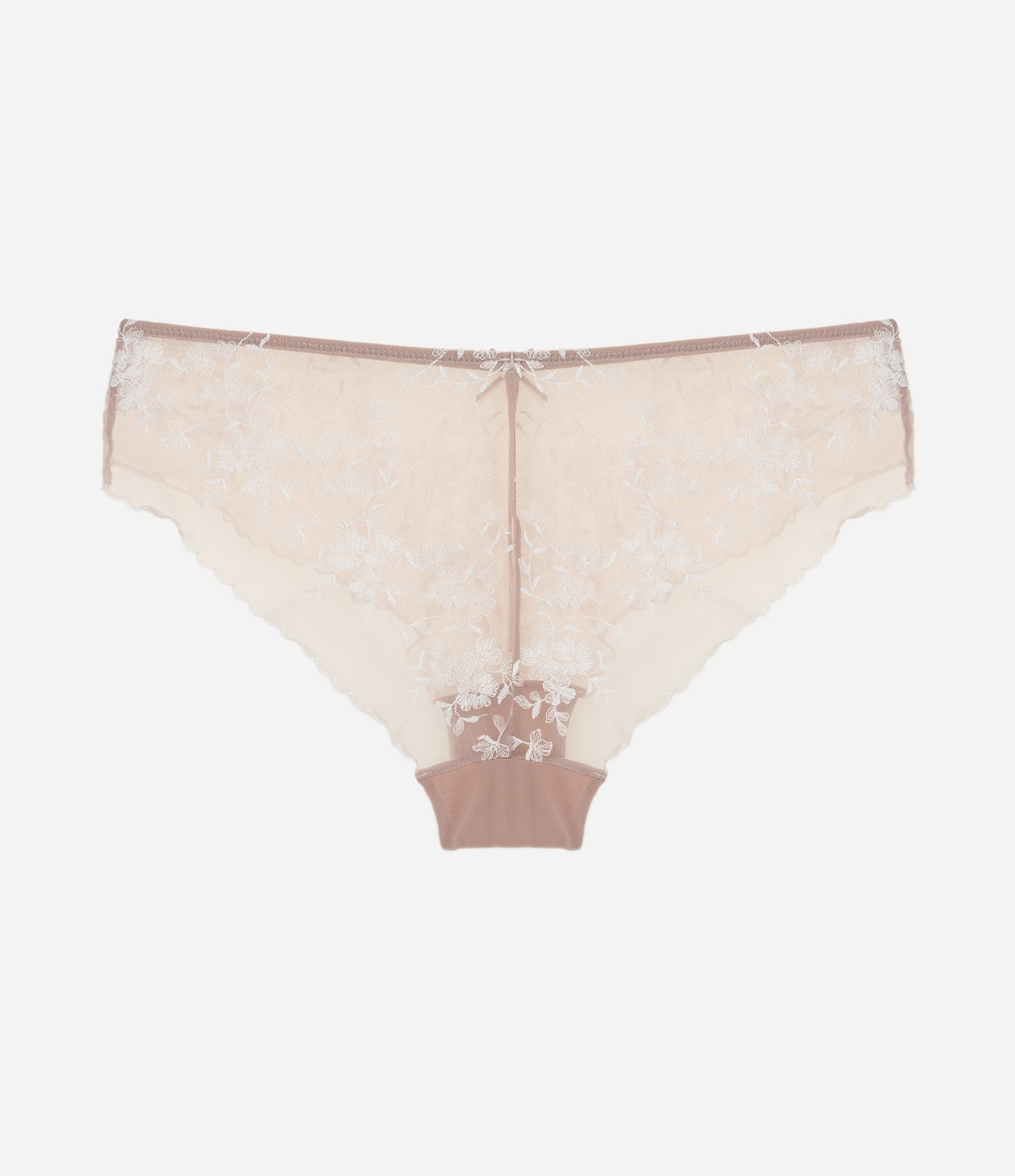 Calcinha Boyshort em Tule Bordado Floral com Transparência Bege 6