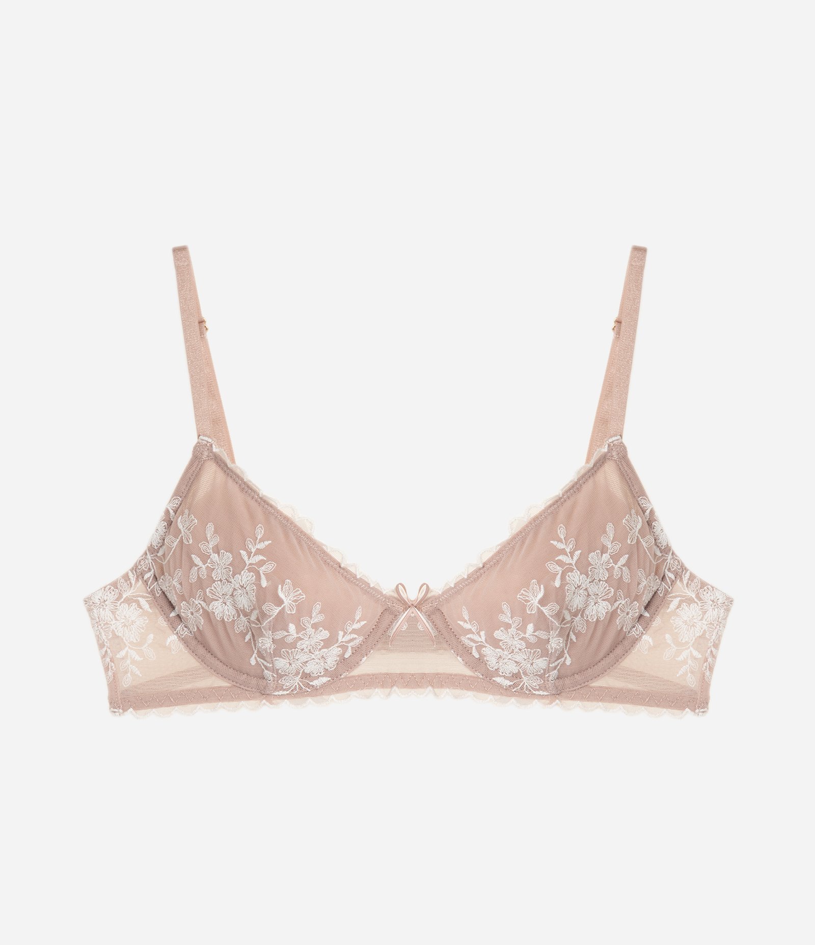 Sutiã Meia Taça Sem Bojo com Aro em Tule Bordado Floral Rose 5