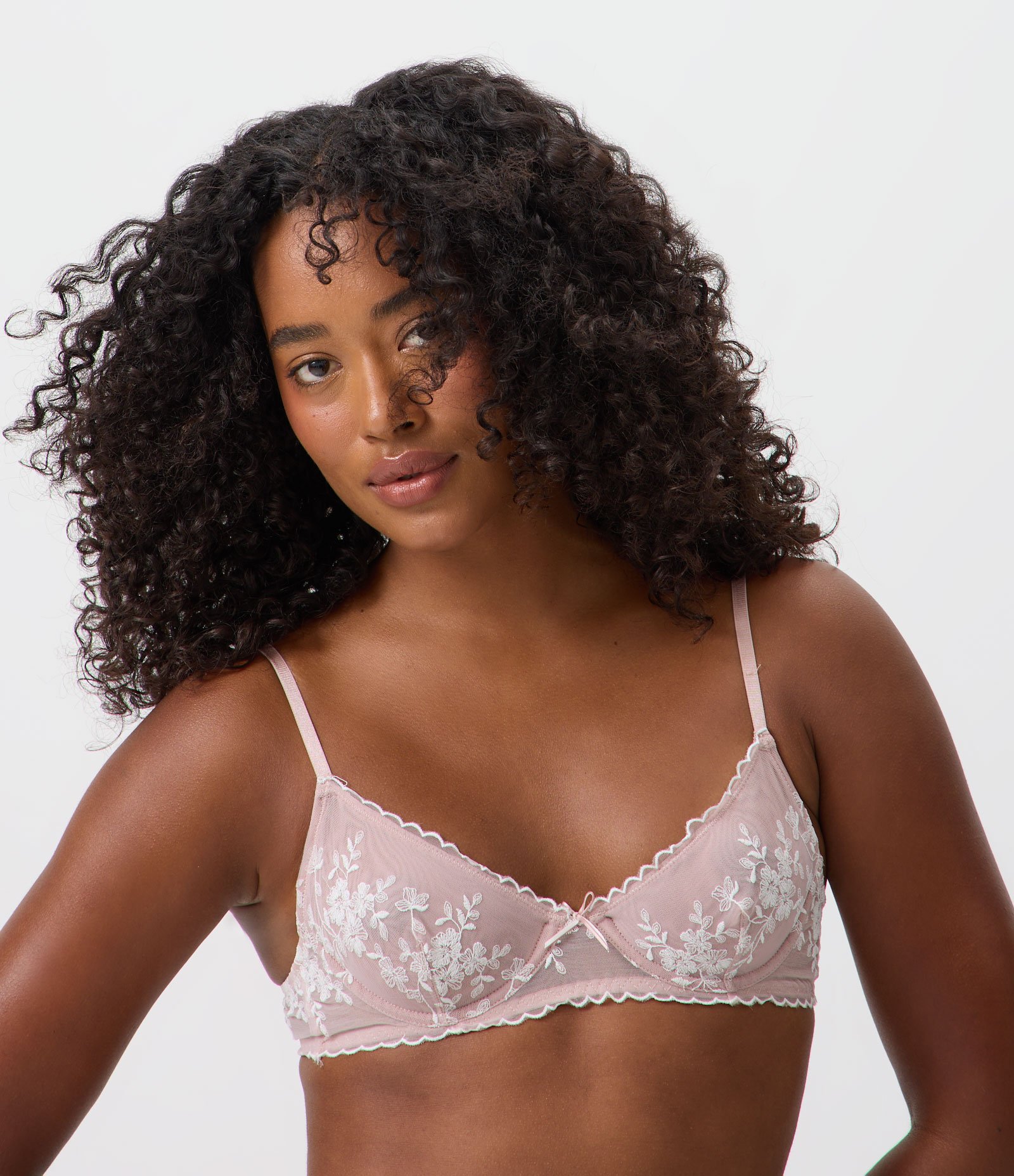 Sutiã Meia Taça Sem Bojo com Aro em Tule Bordado Floral Rose 1