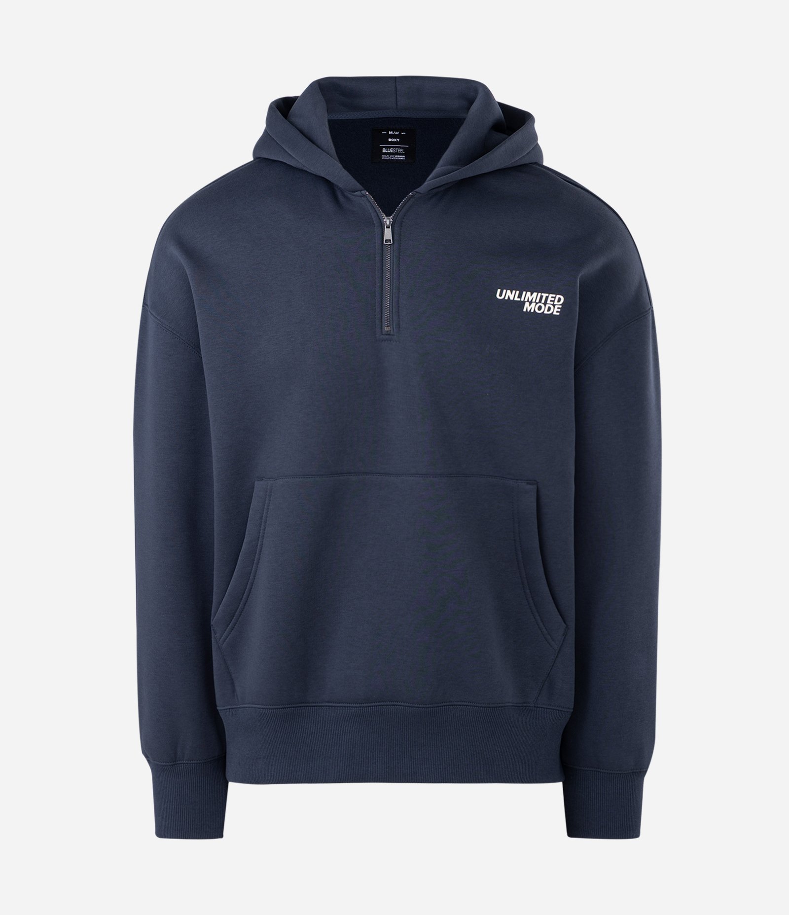 Blusão Masculino Moletom Unlimited com Capuz e Half Zíper Azul 4