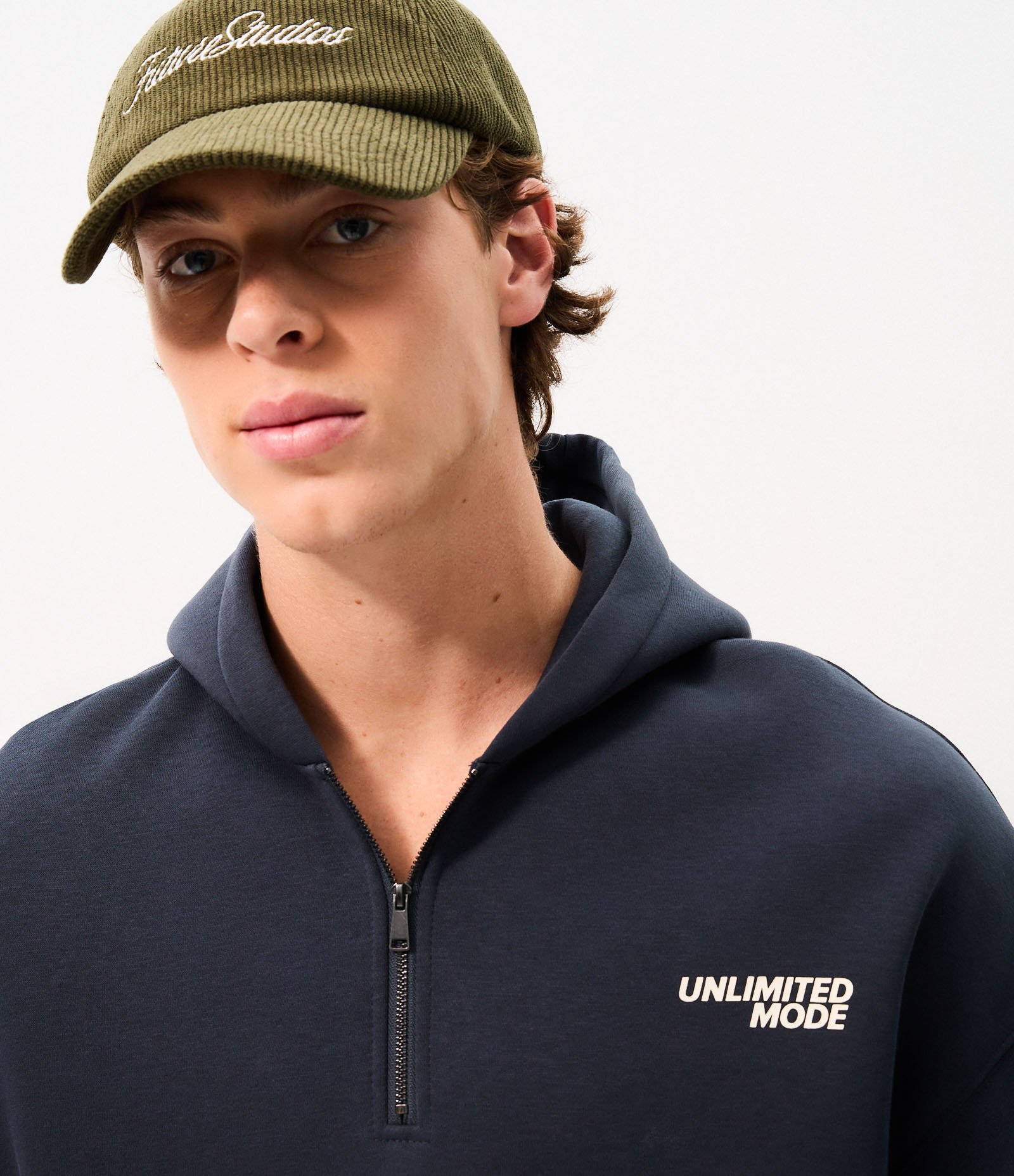 Blusão Masculino Moletom Unlimited com Capuz e Half Zíper Azul 4
