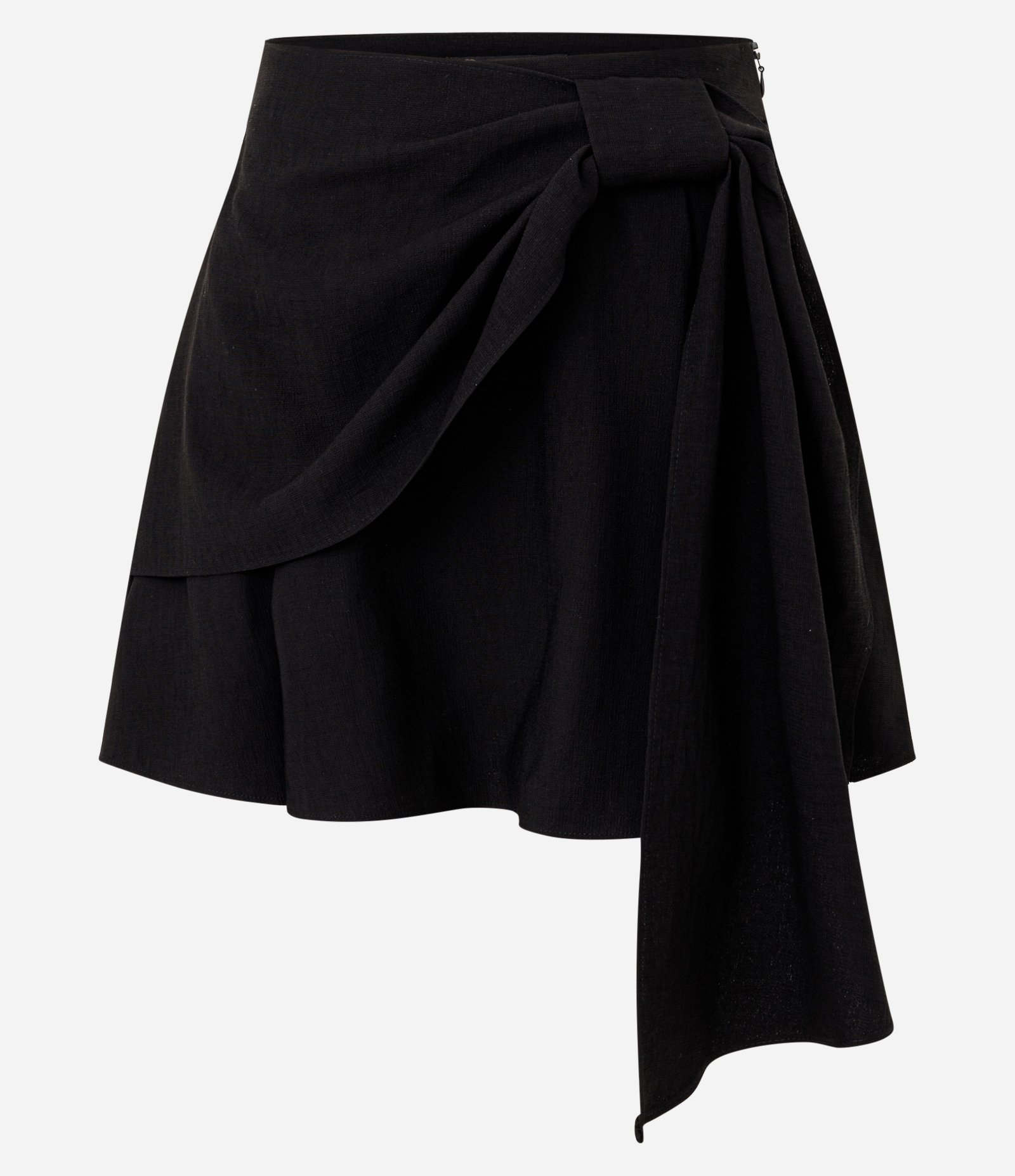 Saia Curta em Alfaiataria com Efeito de Laço Frontal Preto 1