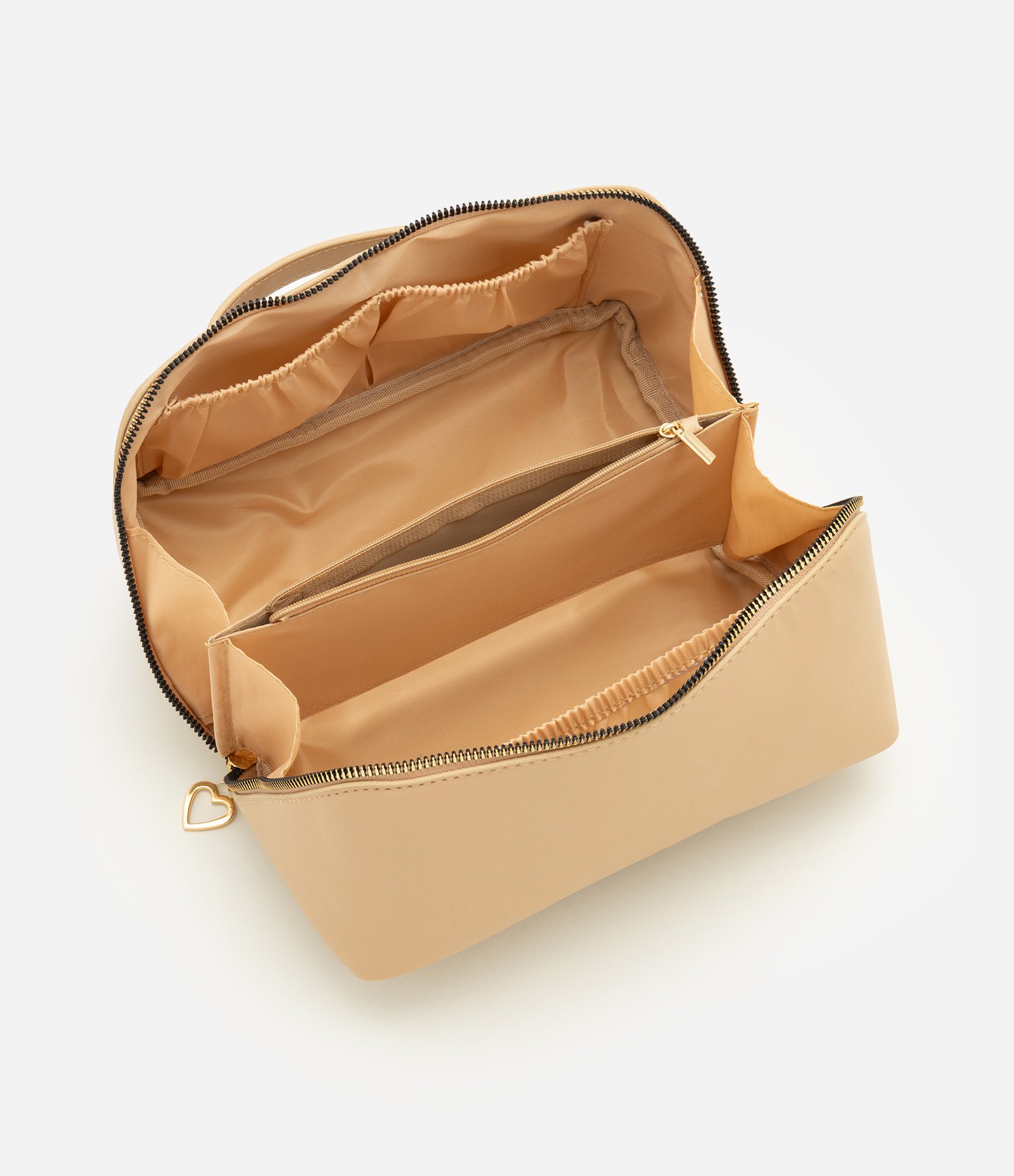 Necessaire Baú em PU com Puxador em Formato de Coração Bege 6