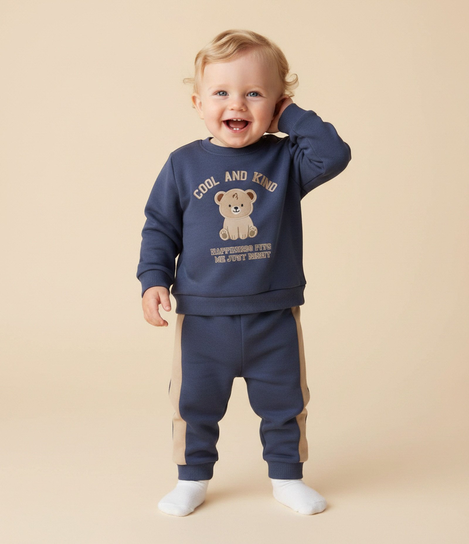Conjunto Infantil Moletom com Estampa Urso – Tam 0 a 18 Meses Azul/Bege 1