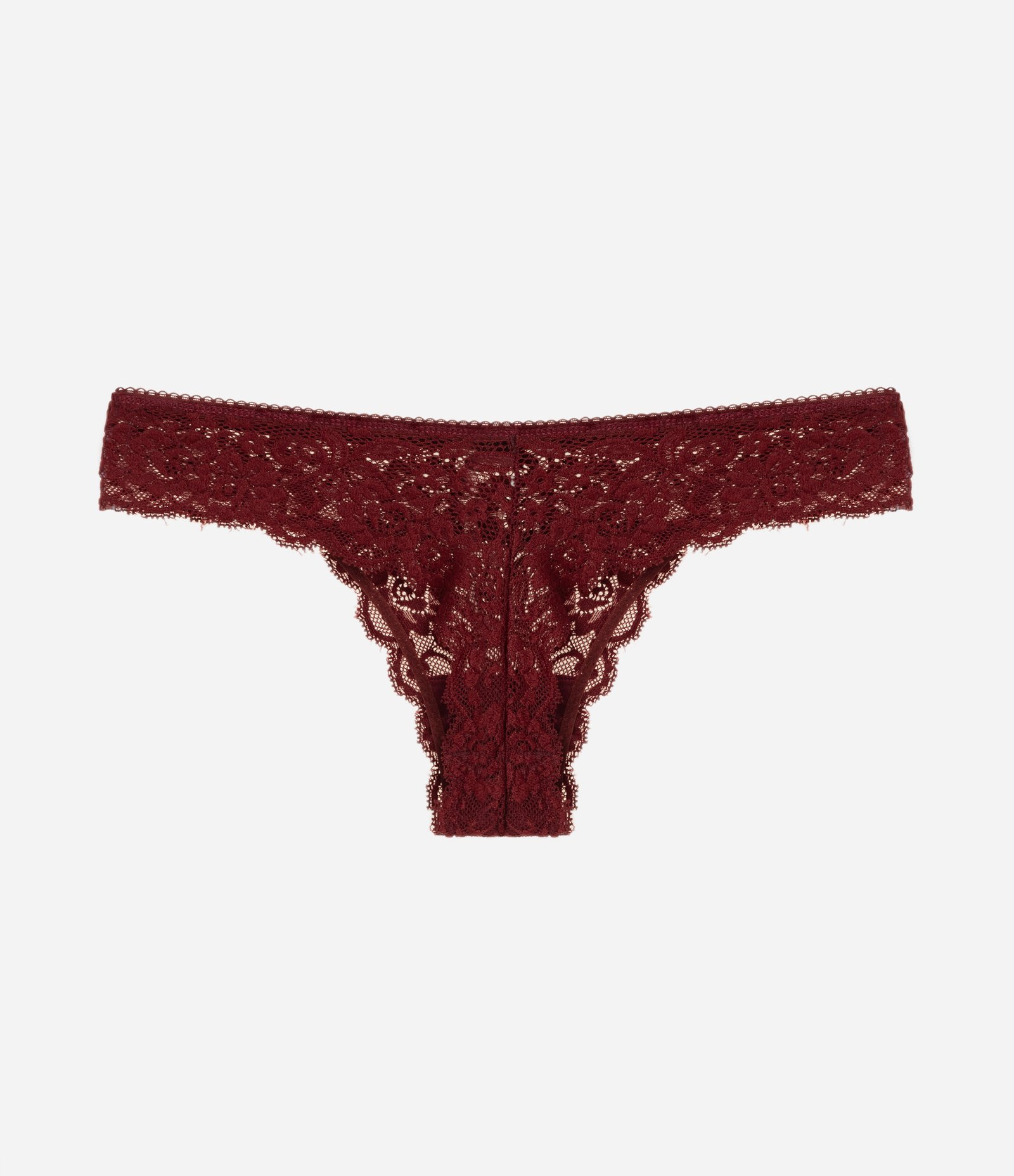 Calcinha Biquíni Fio em Renda Floral Bordô 4