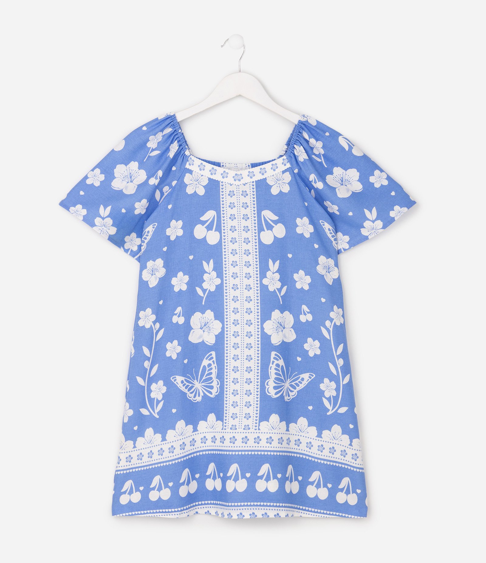 Vestido Infantil em Viscolinho com Estampa Tropical – Tam 5 a 14 Anos Azul/Branco 2