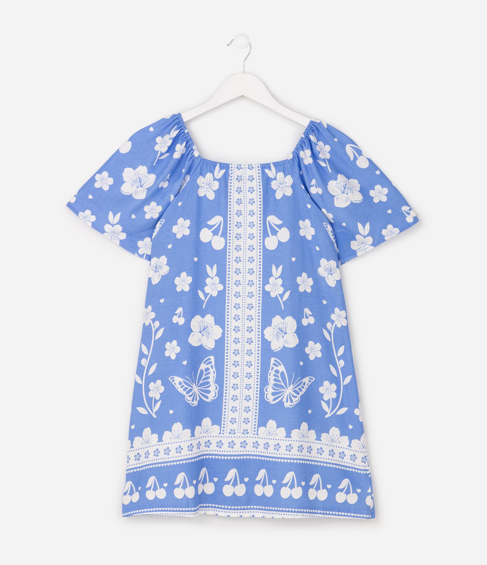 Vestido Infantil em Viscolinho com Estampa Tropical – Tam 5 a 14 Anos Azul/Branco 3