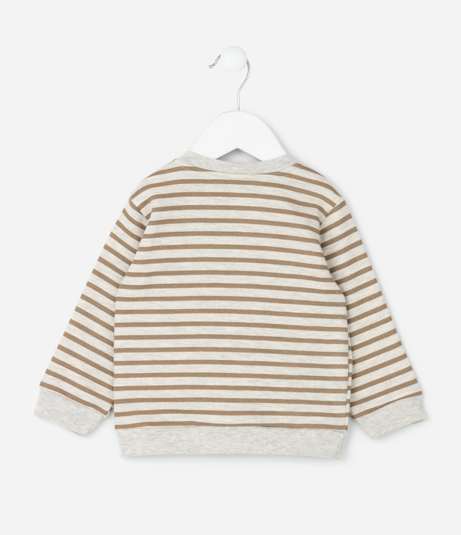 Conjunto Infantil Listrado em Moletom com Bordado de Trator - Tam 0 a 18 meses Marrom 4