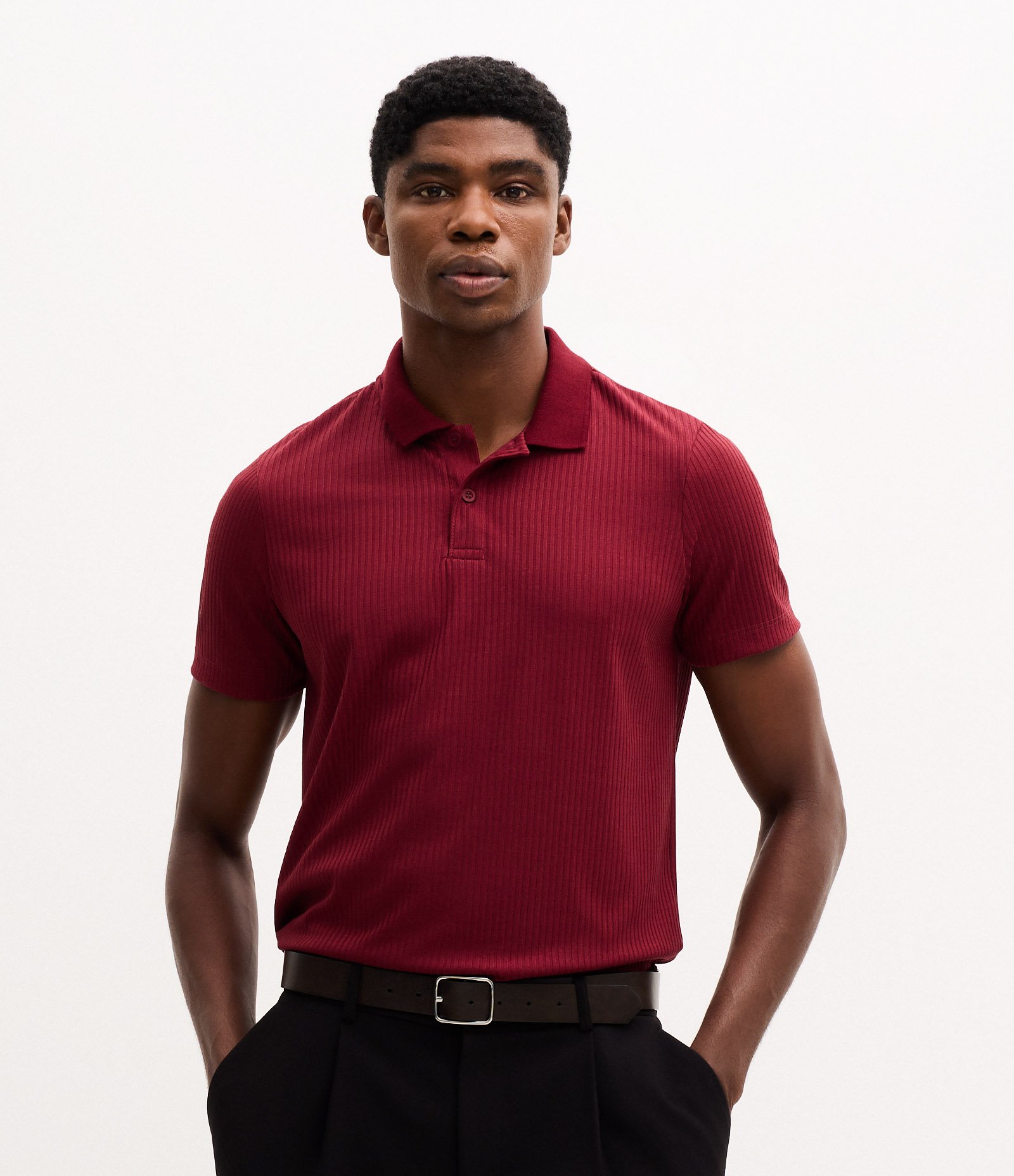 Camisa Slim com Gola Polo e Textura Canelada Vermelho 1