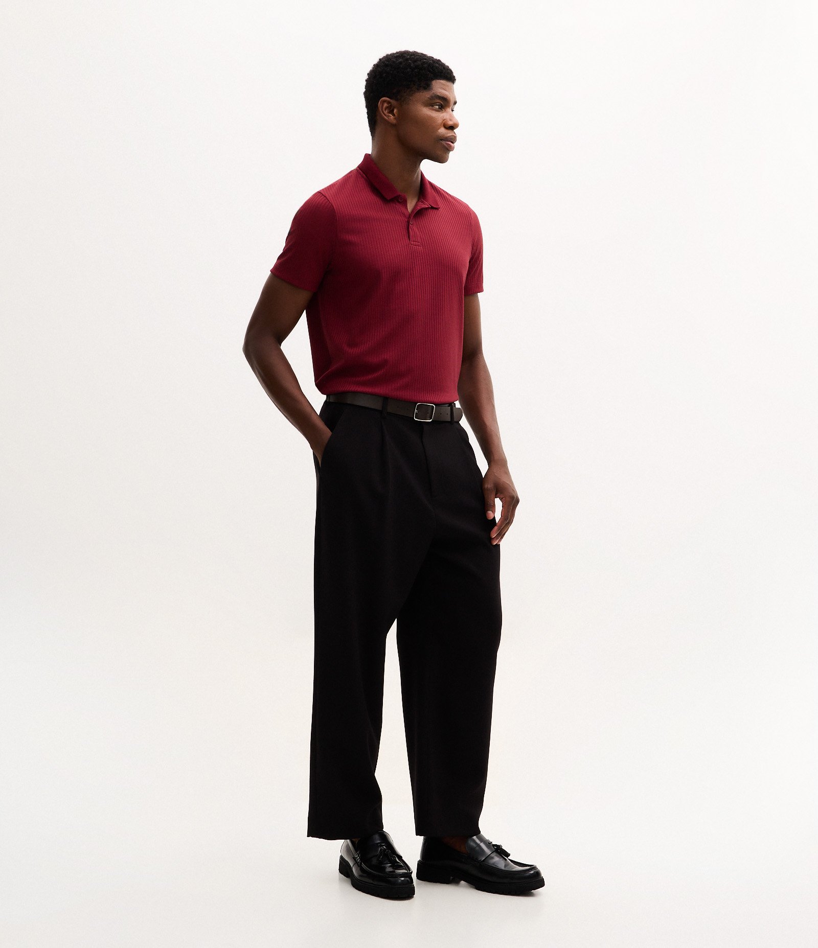 Camisa Slim com Gola Polo e Textura Canelada Vermelho 2