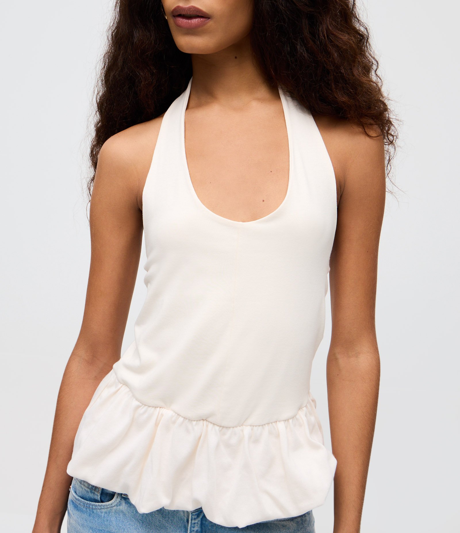 Blusa Frente Única em Algodão com Barra Peplum Off White 3
