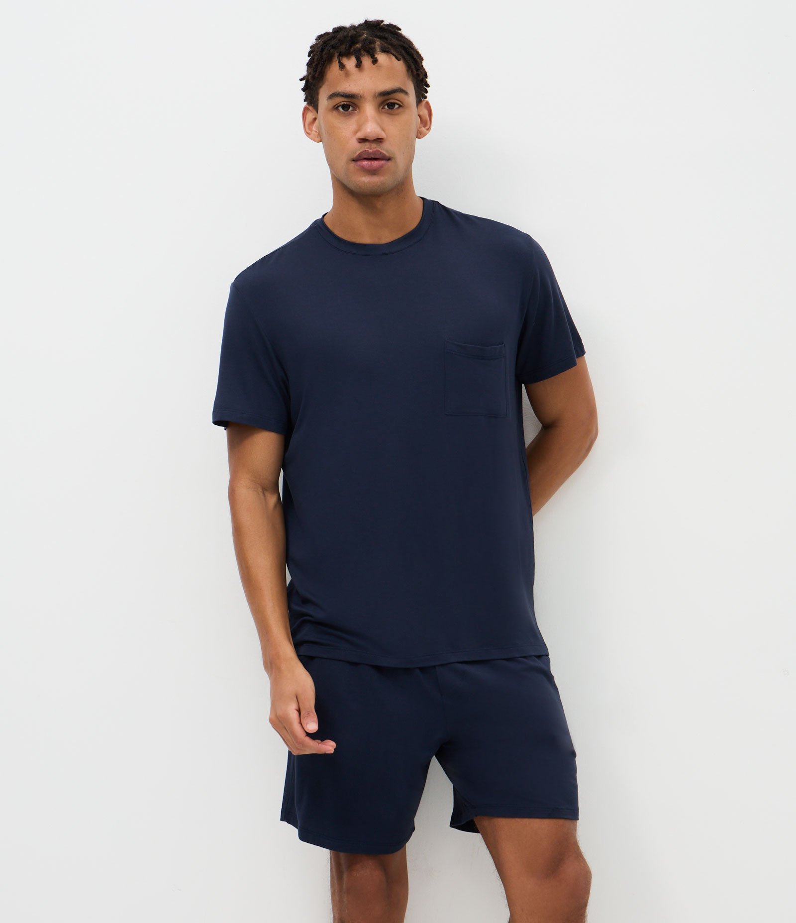 Pijama Curto Masculino Viscolycra com Cós Elástico Aparente Azul 1