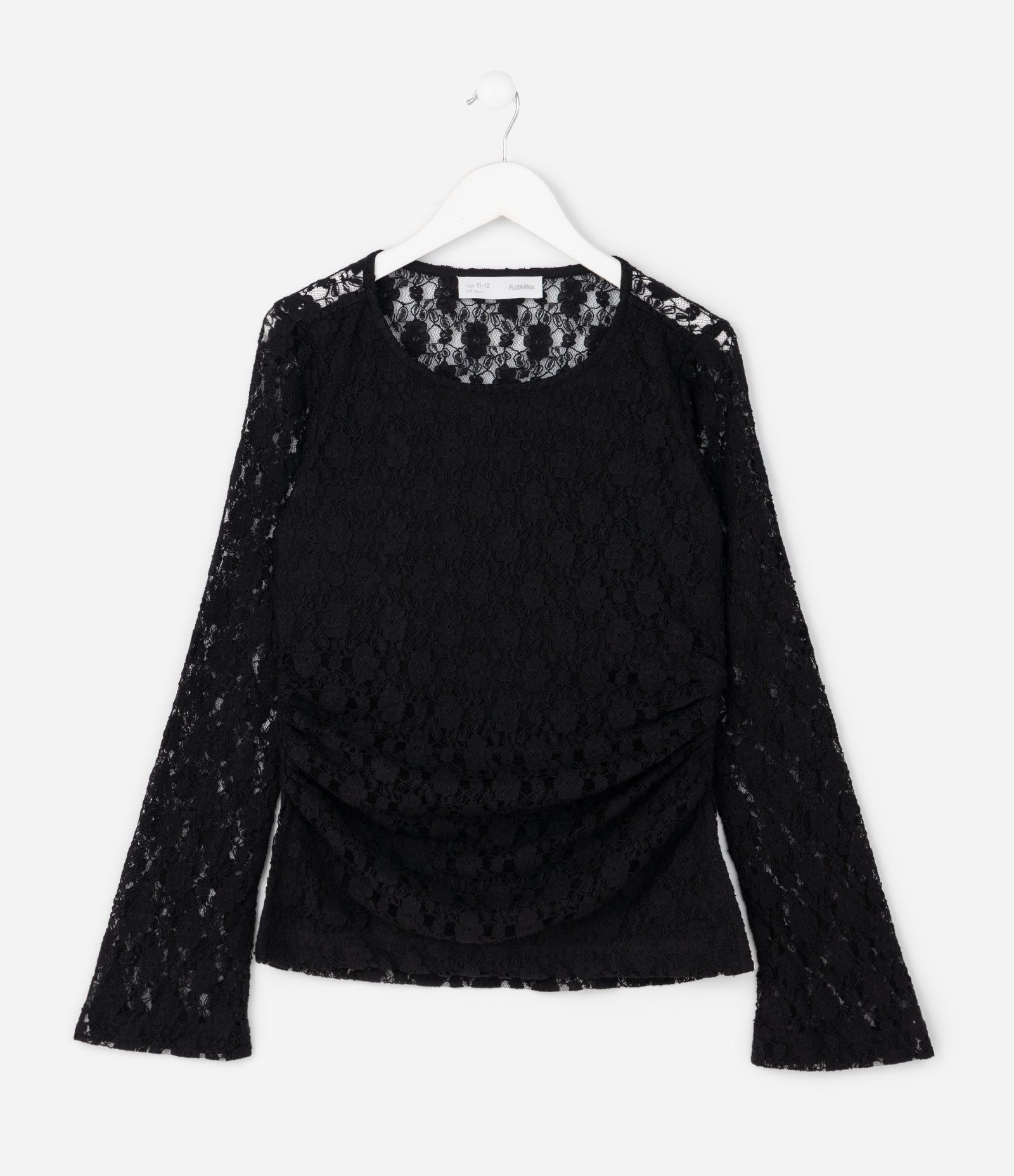 Baby Look Infantil em Renda com Franzido – Tam 5 a 14 Anos Preto 2