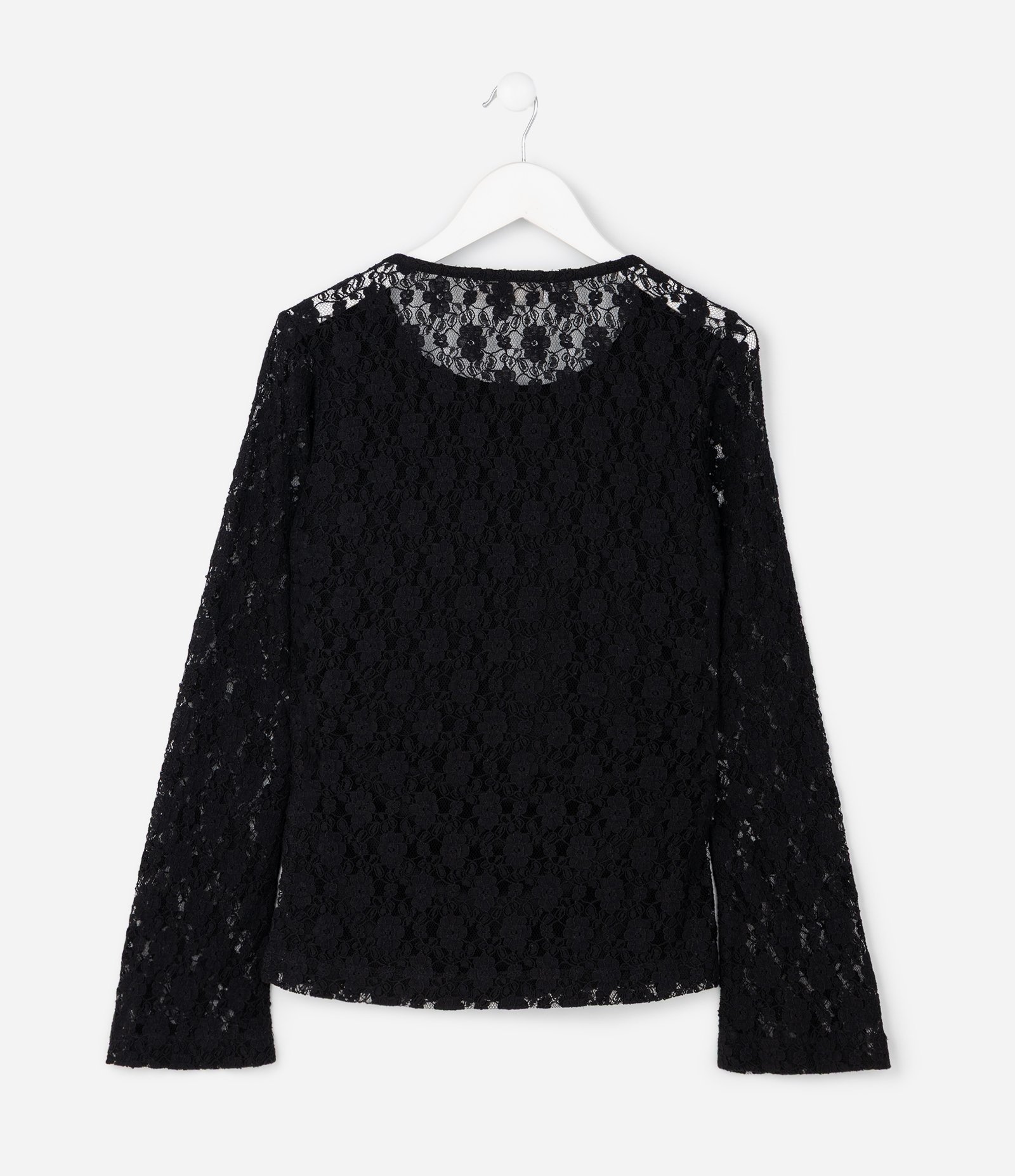 Baby Look Infantil em Renda com Franzido – Tam 5 a 14 Anos Preto 3