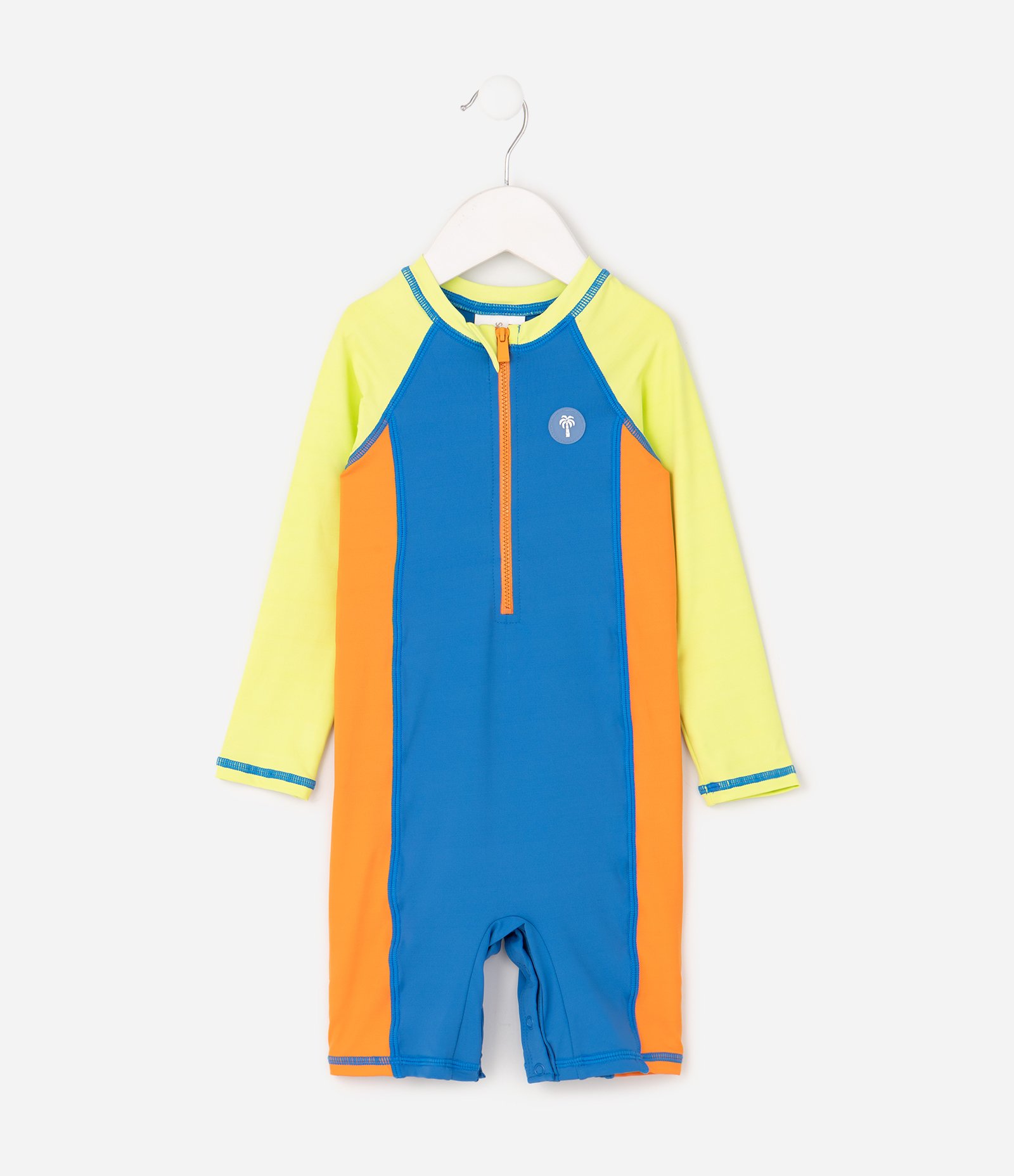 Macacão Infantil com Recortes e Proteção UV – Tam 1 a 12 Meses Azul/Amarelo 1