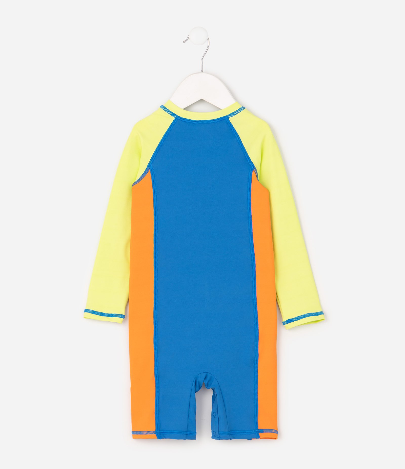 Macacão Infantil com Recortes e Proteção UV – Tam 1 a 12 Meses Azul/Amarelo 2