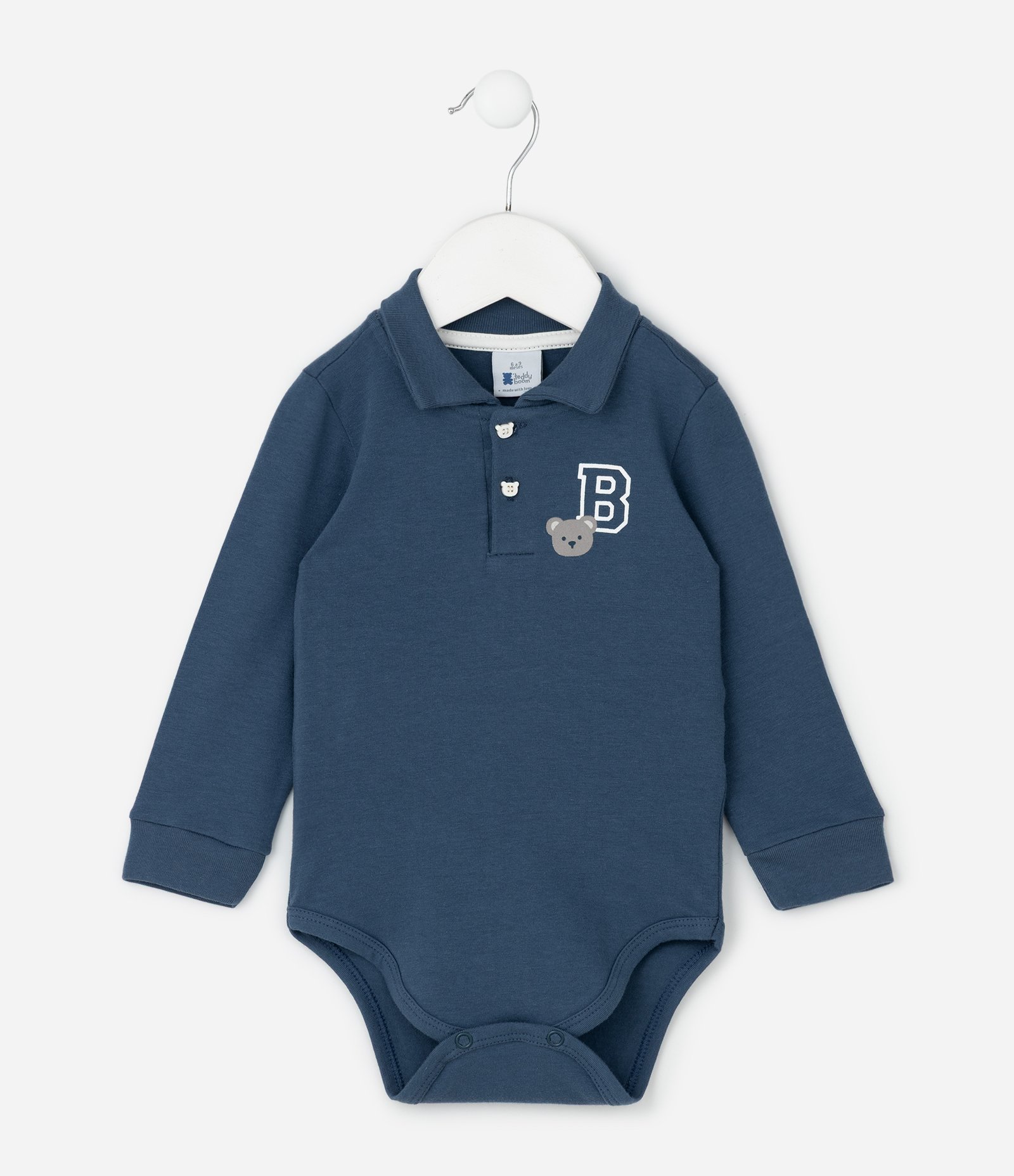 Body Infantil Polo em Cotton com Bordado Urso – Tam 0 a 18 Meses Azul Escuro 1