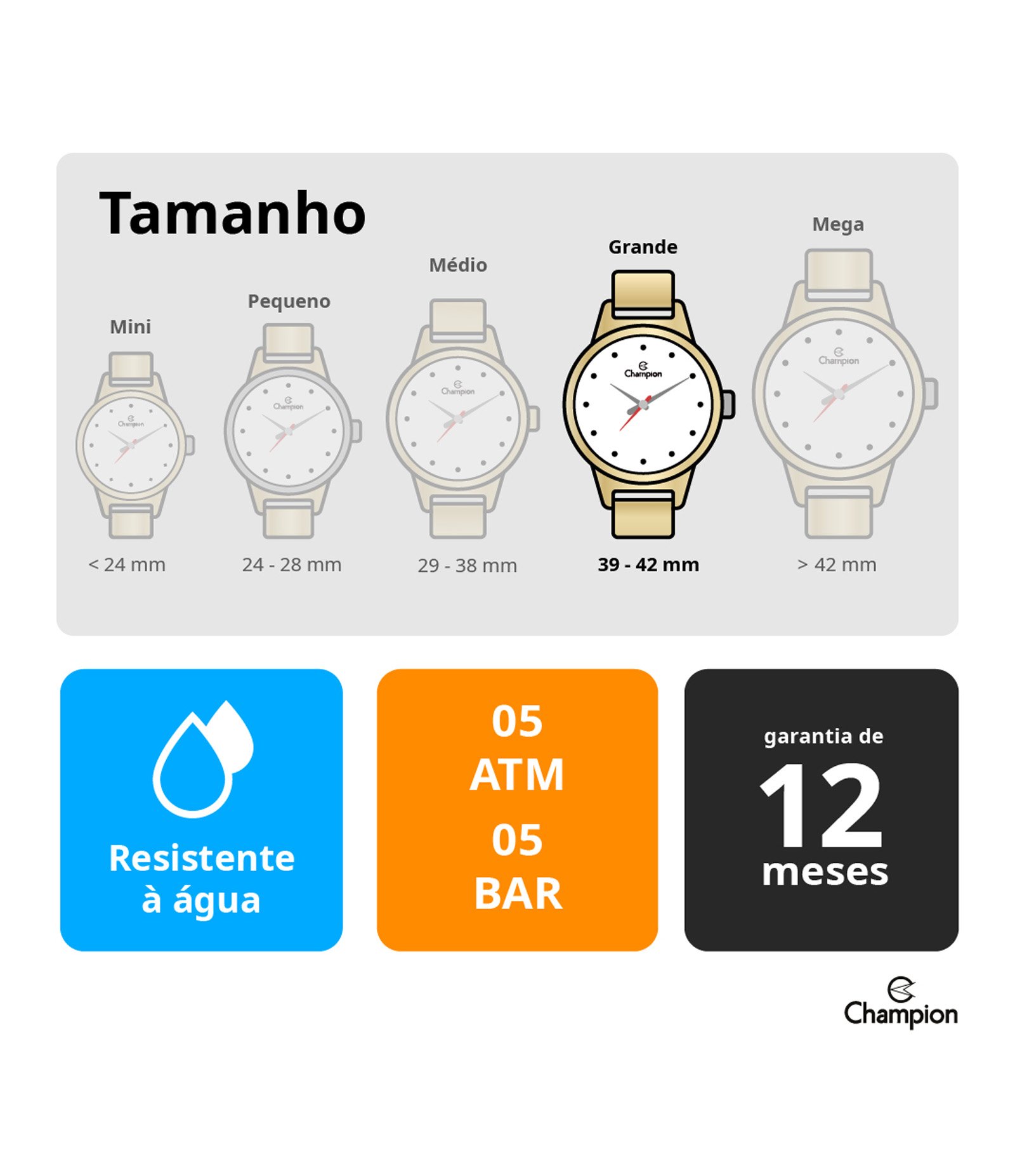 Kit Relógio Analógico Champion em Aço CN28713B Dourado 4