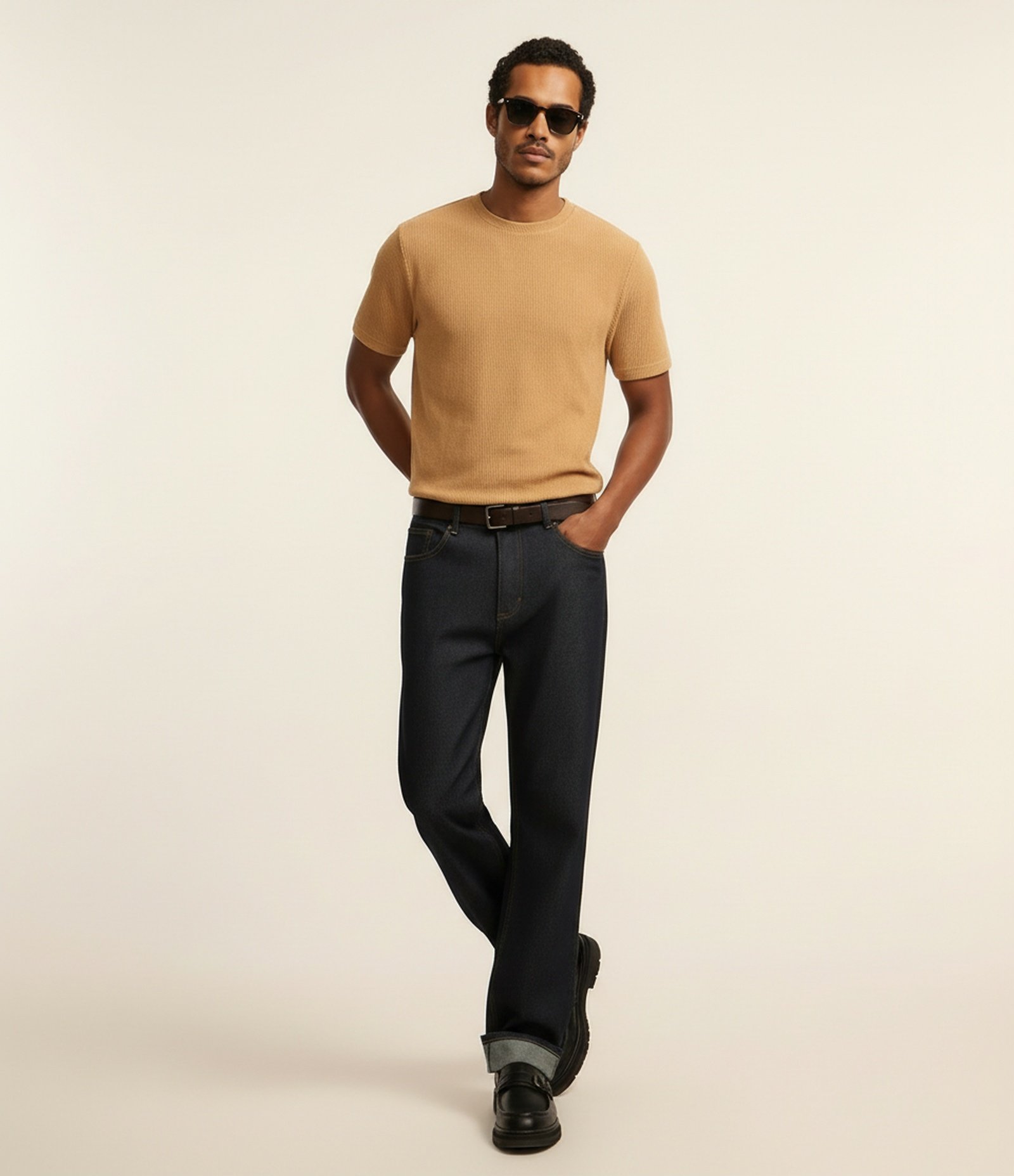 Camiseta Regular em Algodão Texturizado Bege 1