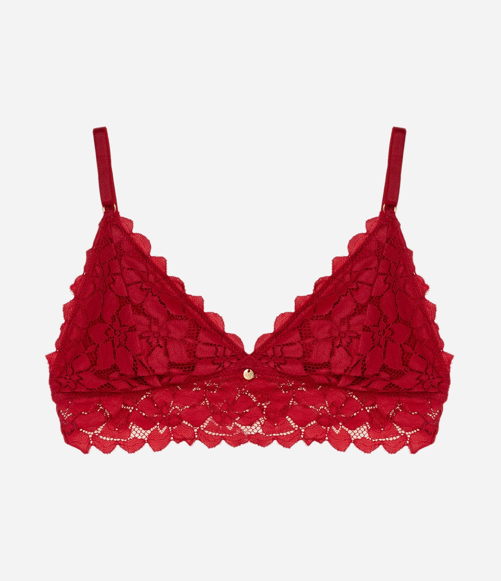 Sutiã Top em Renda com Bojo Removível e Textura Floral Vermelho 5