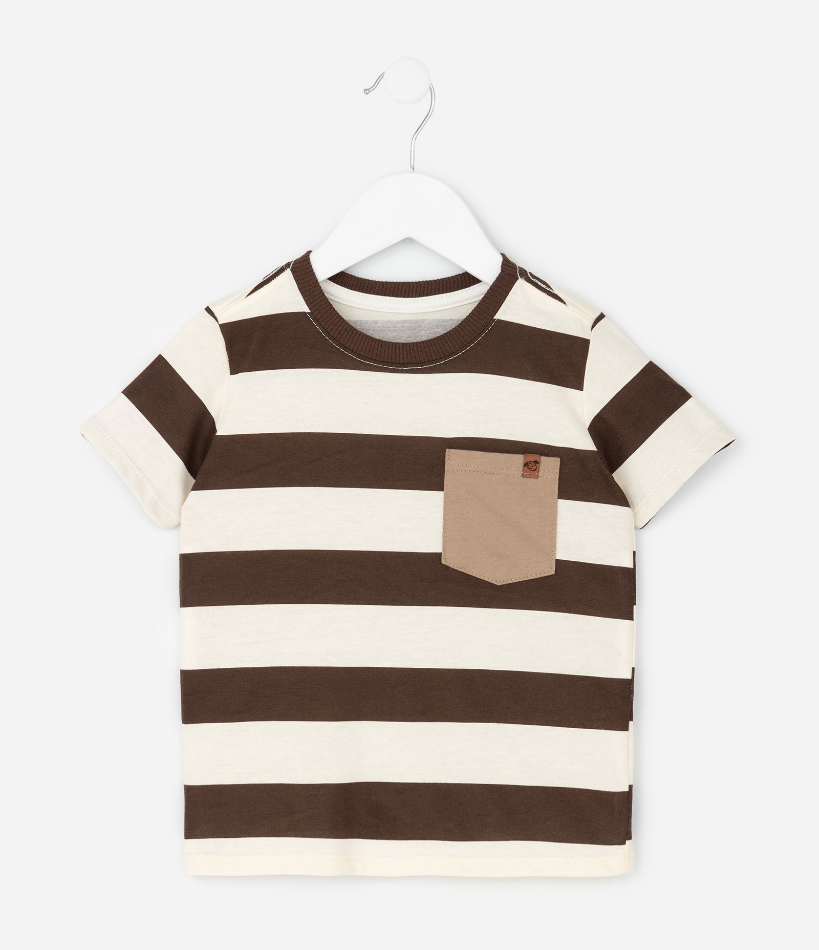 Conjunto Infantil Camiseta Listrada e Bermuda – Tam 1 a 6 Anos Marrom/Off White 5
