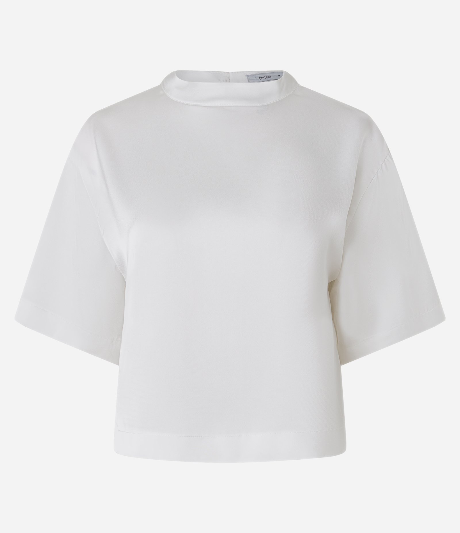 Blusa Acetinada com Golinha Alta e Mangas Curtas Branco 1
