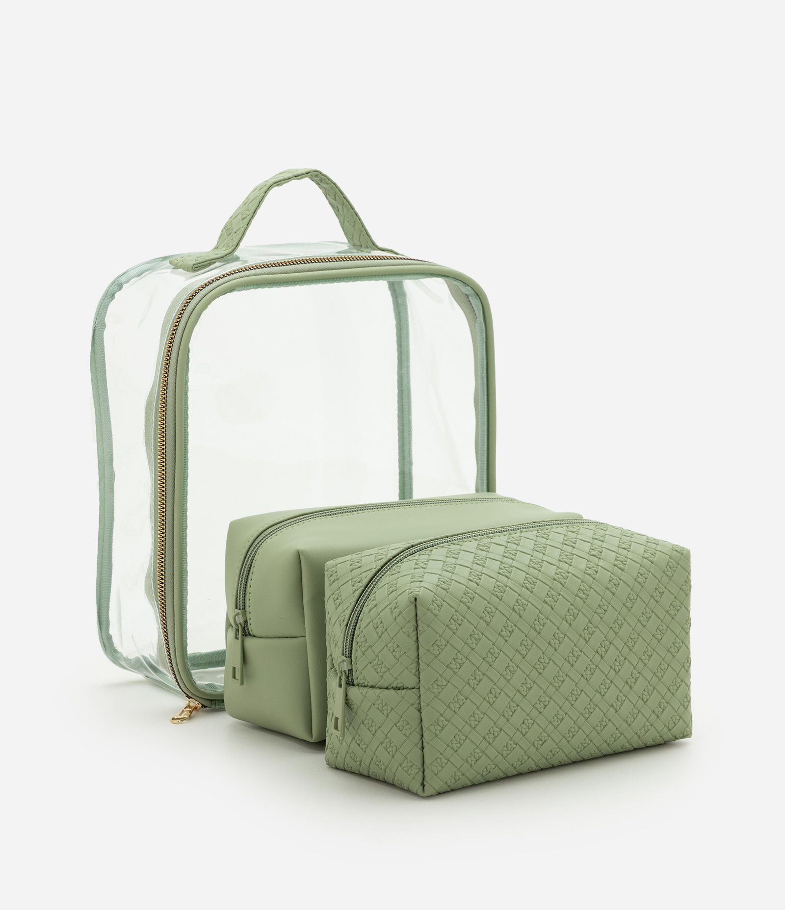 Kit 03 Necessaires Amplas com Acabamentos Variados Verde 1