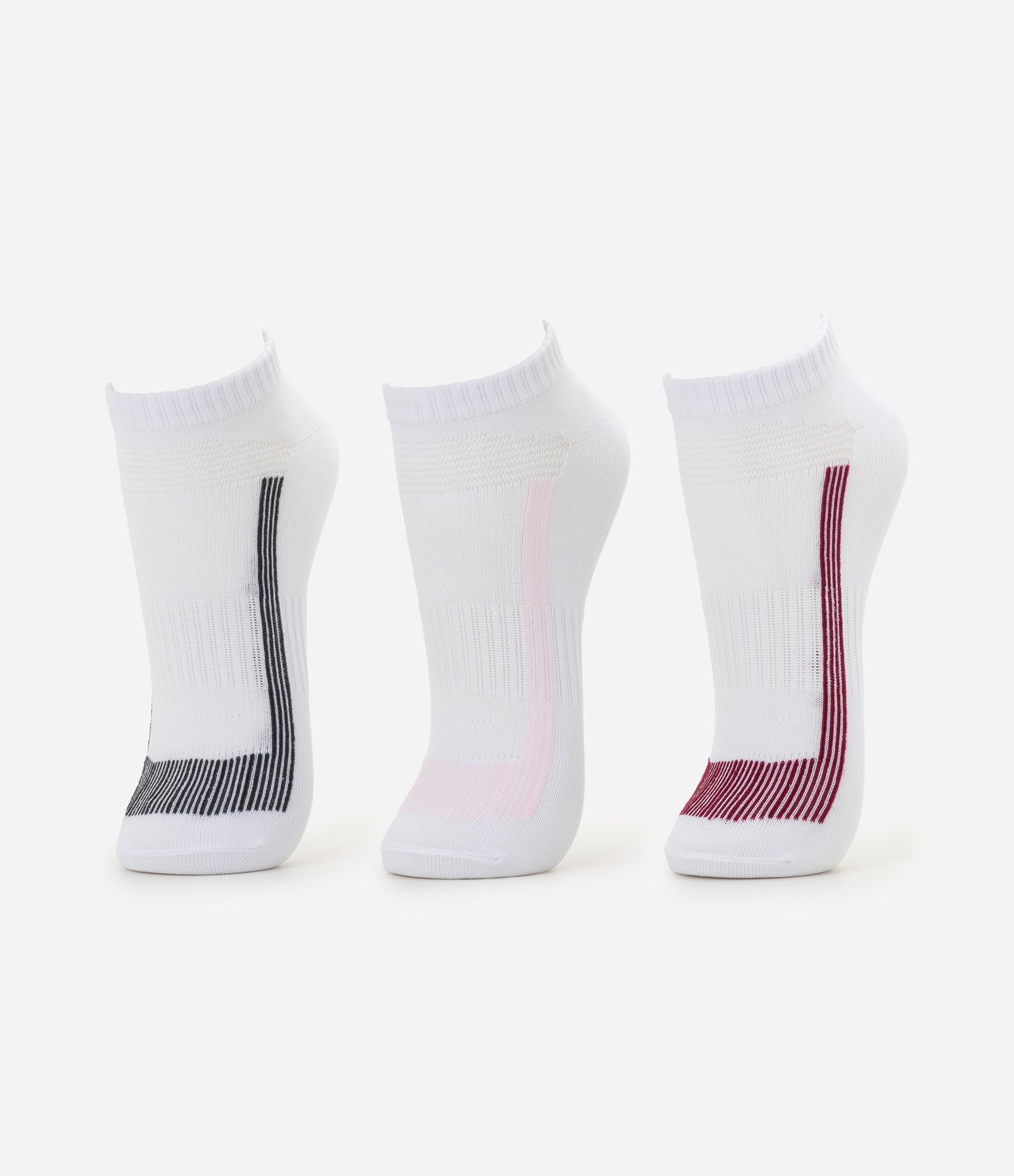 Kit 03 Meias Cano Baixo Esportivas em Poliamida com Listras Branco 1