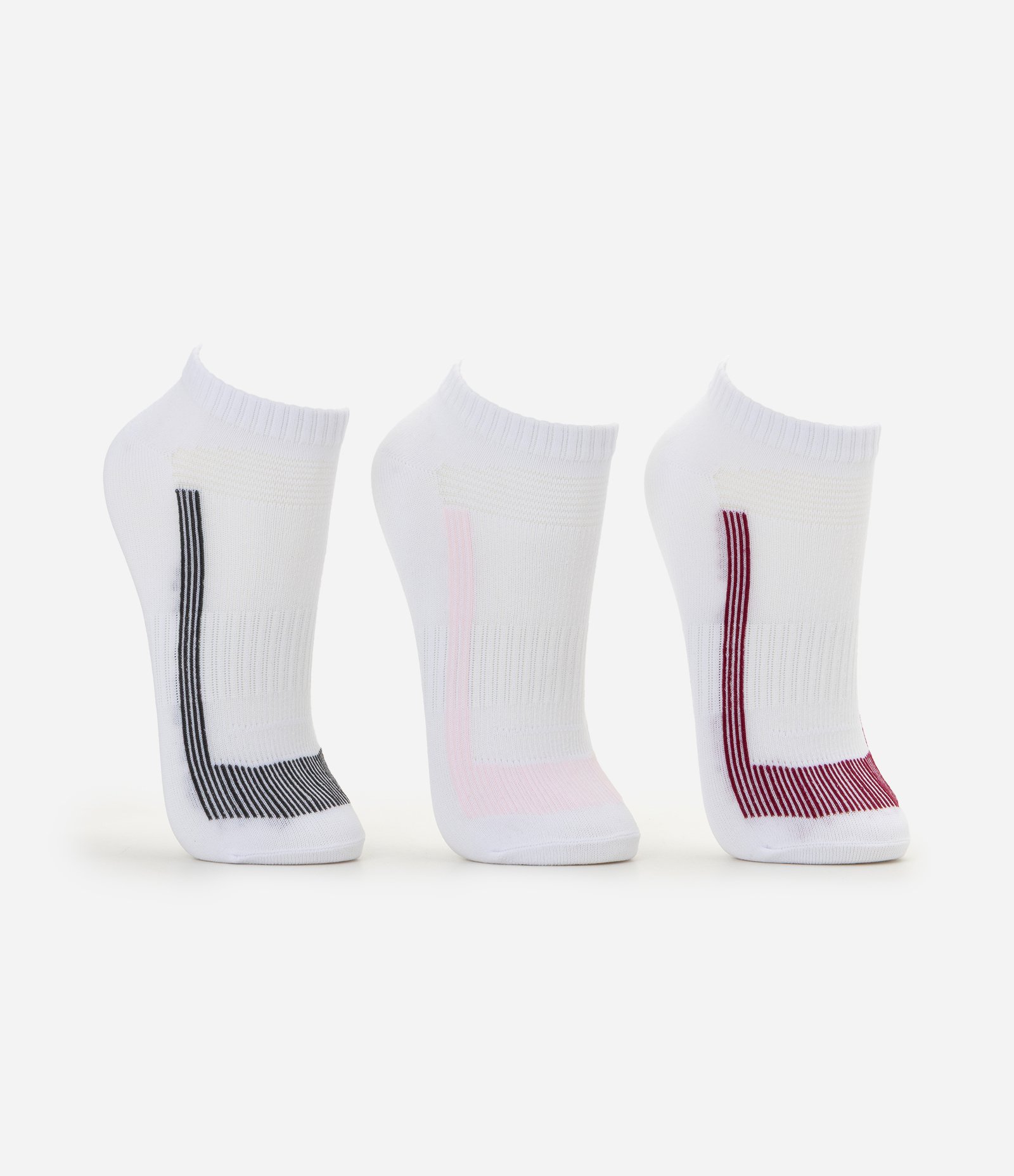 Kit 03 Meias Cano Baixo Esportivas em Poliamida com Listras Branco 2