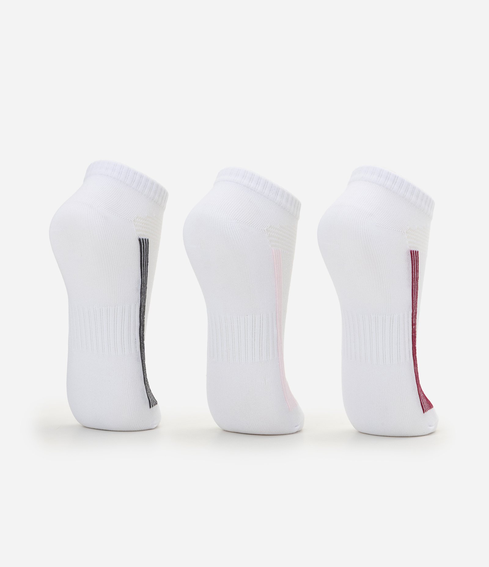 Kit 03 Meias Cano Baixo Esportivas em Poliamida com Listras Branco 3