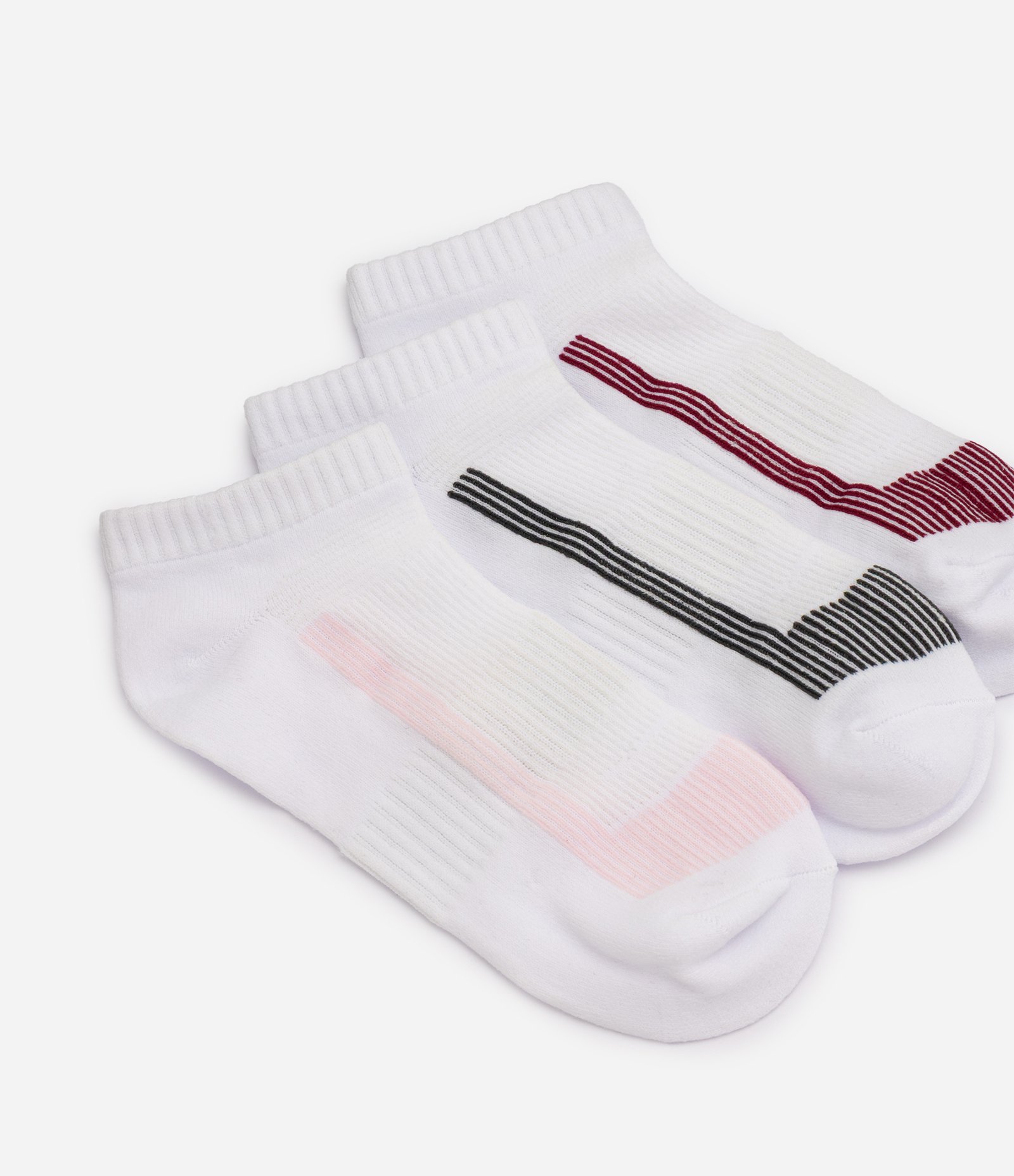 Kit 03 Meias Cano Baixo Esportivas em Poliamida com Listras Branco 4