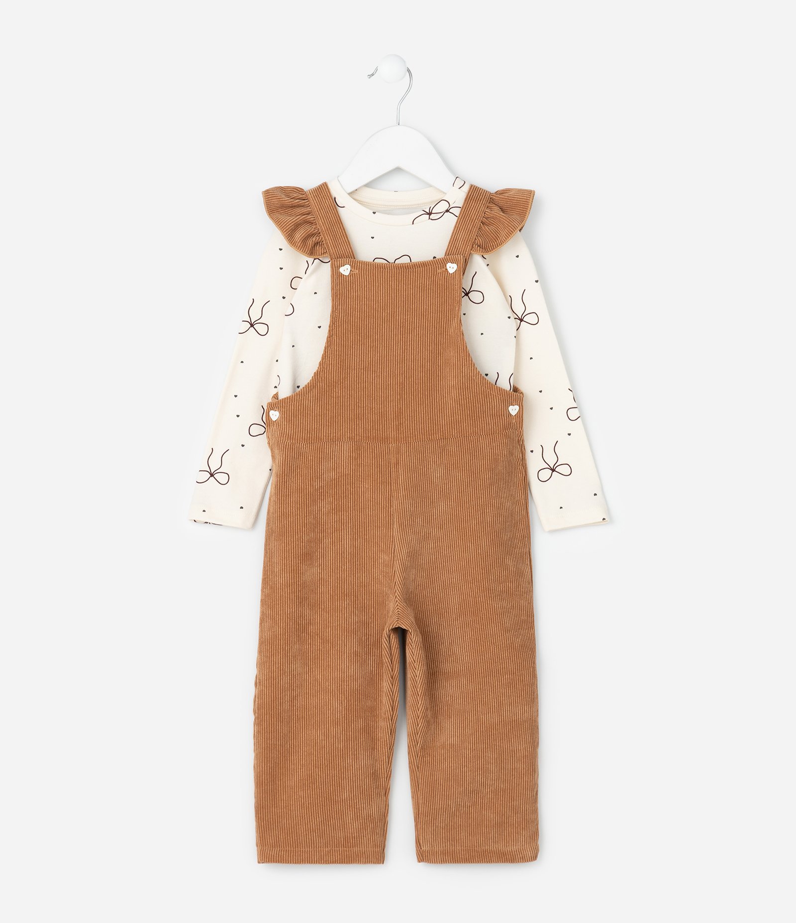 Conjunto Infantil com Blusa e Jardineira em Veludo – Tam 1 a 6 Anos Caramelo/Off White 1