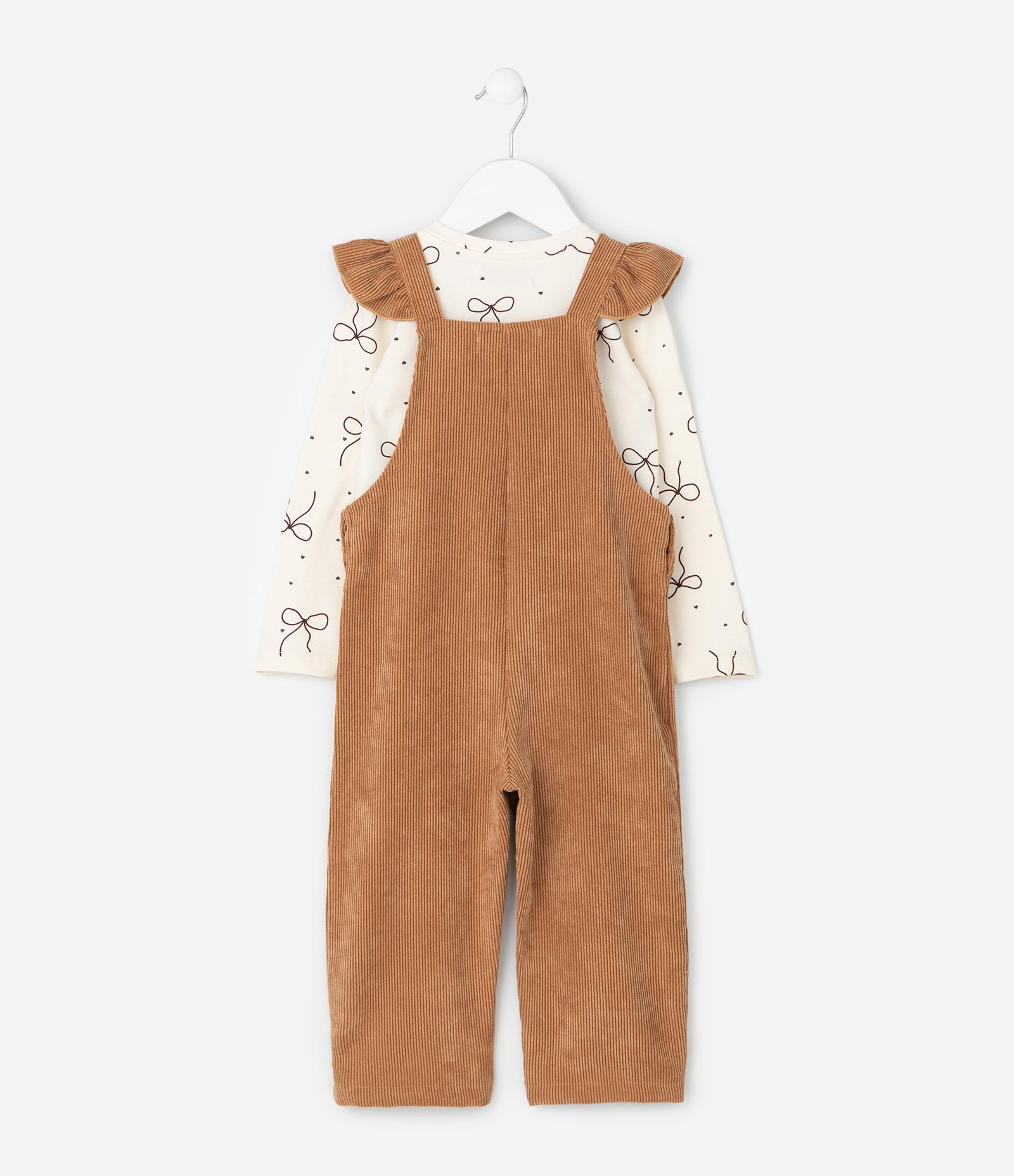 Conjunto Infantil com Blusa e Jardineira em Veludo – Tam 1 a 6 Anos Caramelo/Off White 2