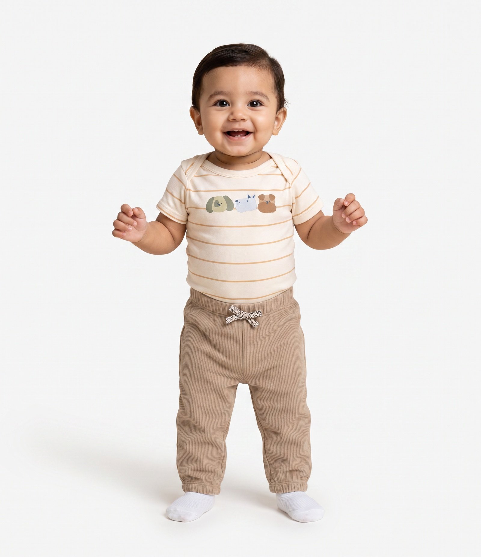 Calça Infantil Canelada Conforto – Tam 0 a 18 Meses Bege 1