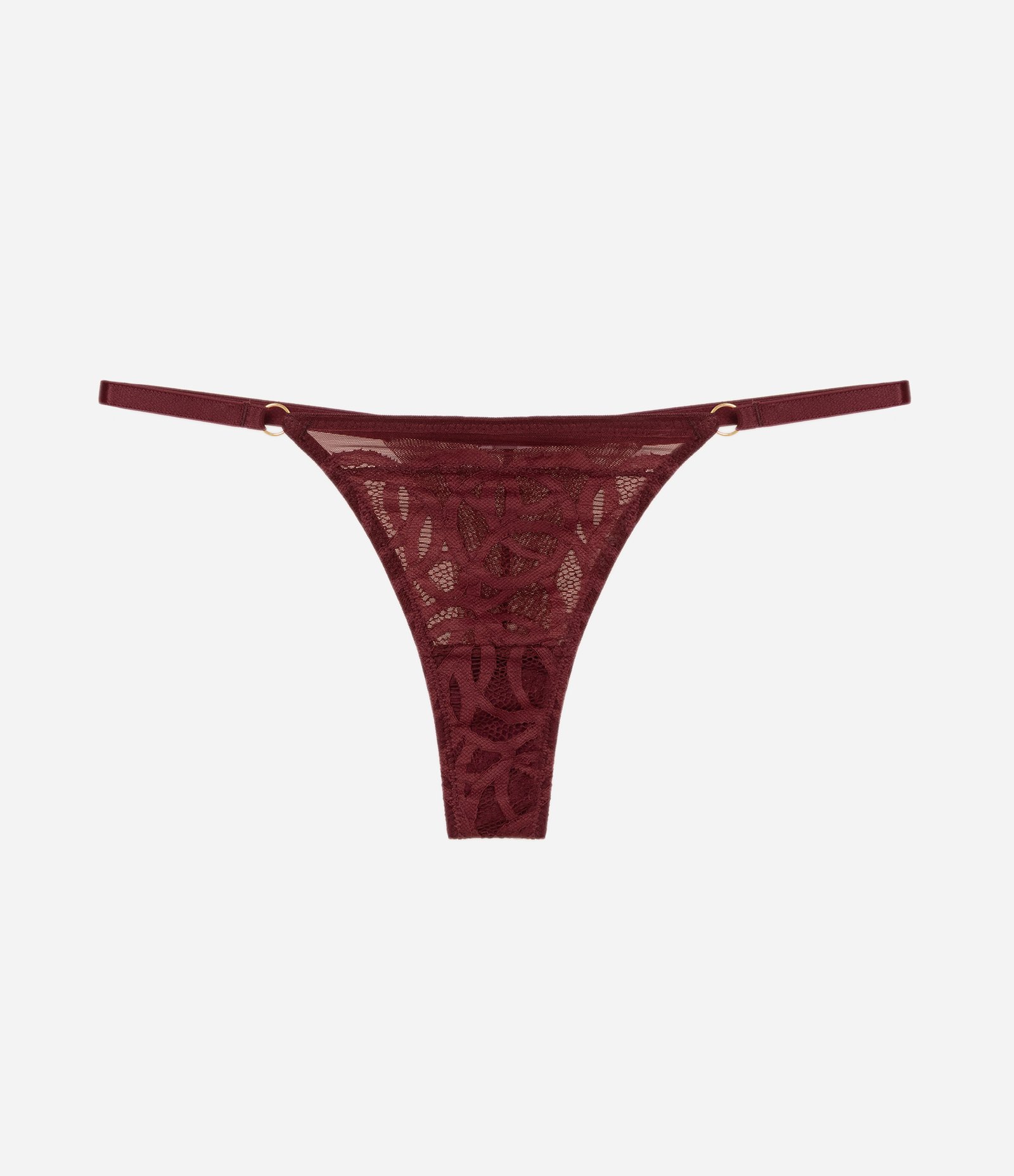 Calcinha String Fio Duplo em Renda com Textura Geométrica Vermelho 1