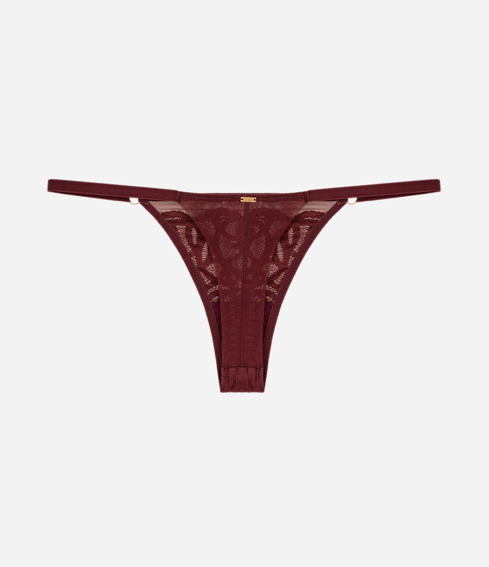 Calcinha String Fio Duplo em Renda com Textura Geométrica Vermelho 2