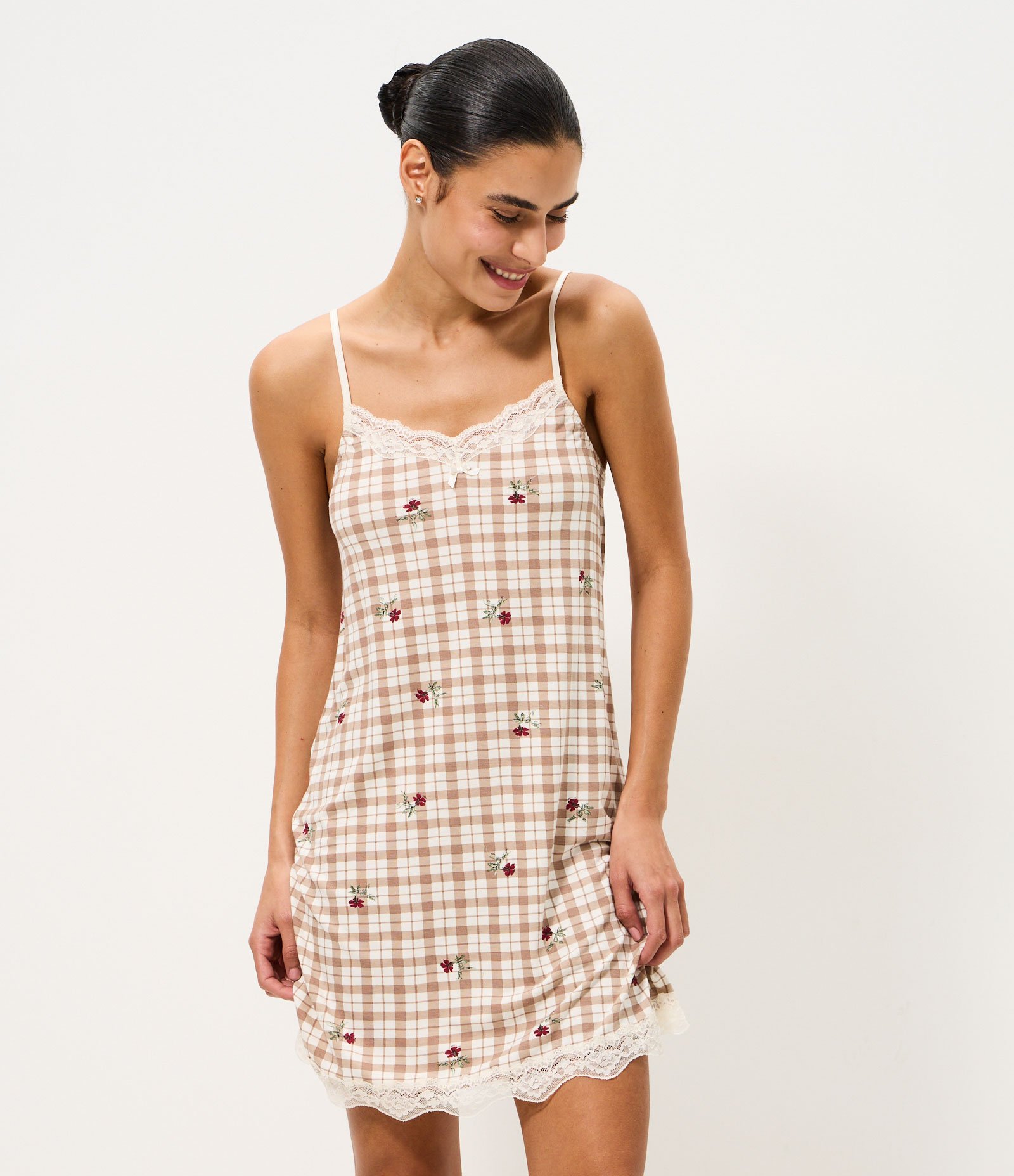 Camisola de Alcinha em Viscolycra com Estampa Xadrez Multicores 1