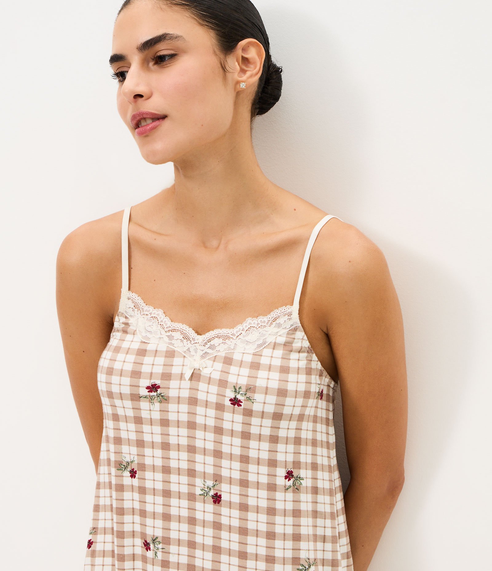 Camisola de Alcinha em Viscolycra com Estampa Xadrez Multicores 2