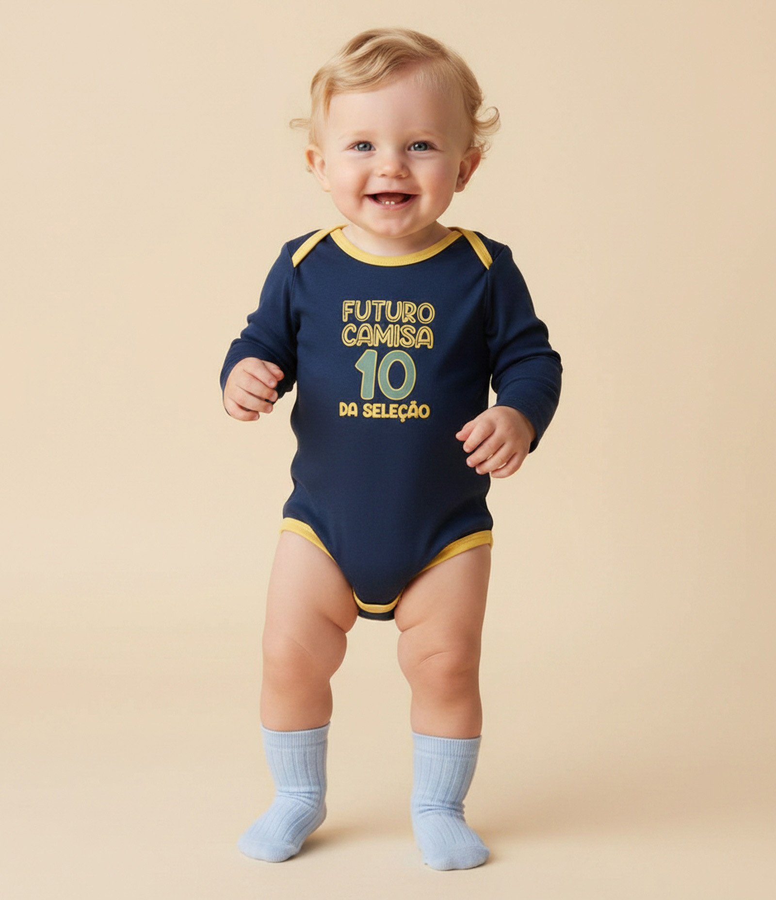 Body Infantil com Estampa Futuro Camisa 10 - Tam 0 a 18 Meses Azul 1