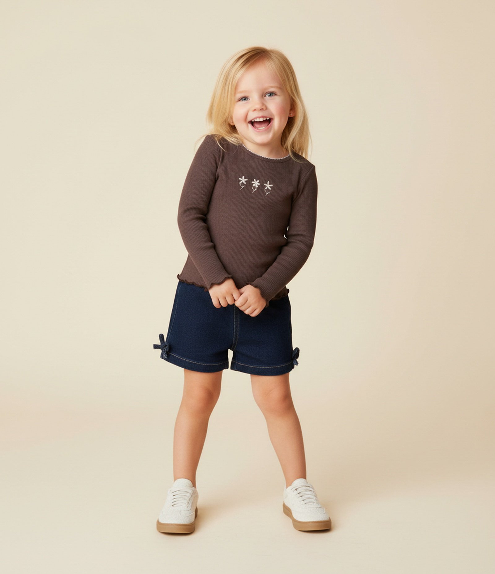 Blusa Infantil Canelada com Bordado Flor – Tam 1 a 5/6 Anos Marrom 1