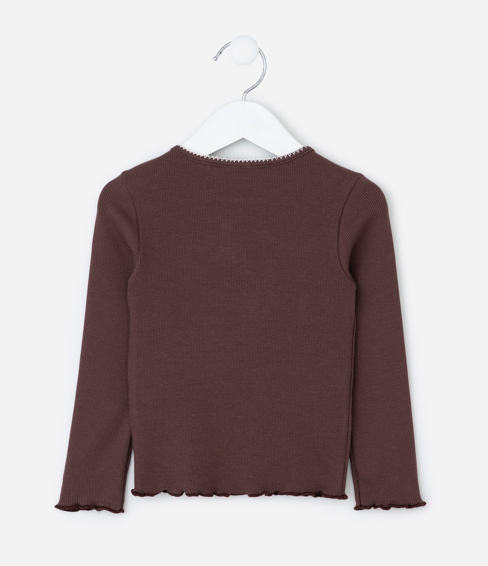 Blusa Infantil Canelada com Bordado Flor – Tam 1 a 5/6 Anos Marrom 3
