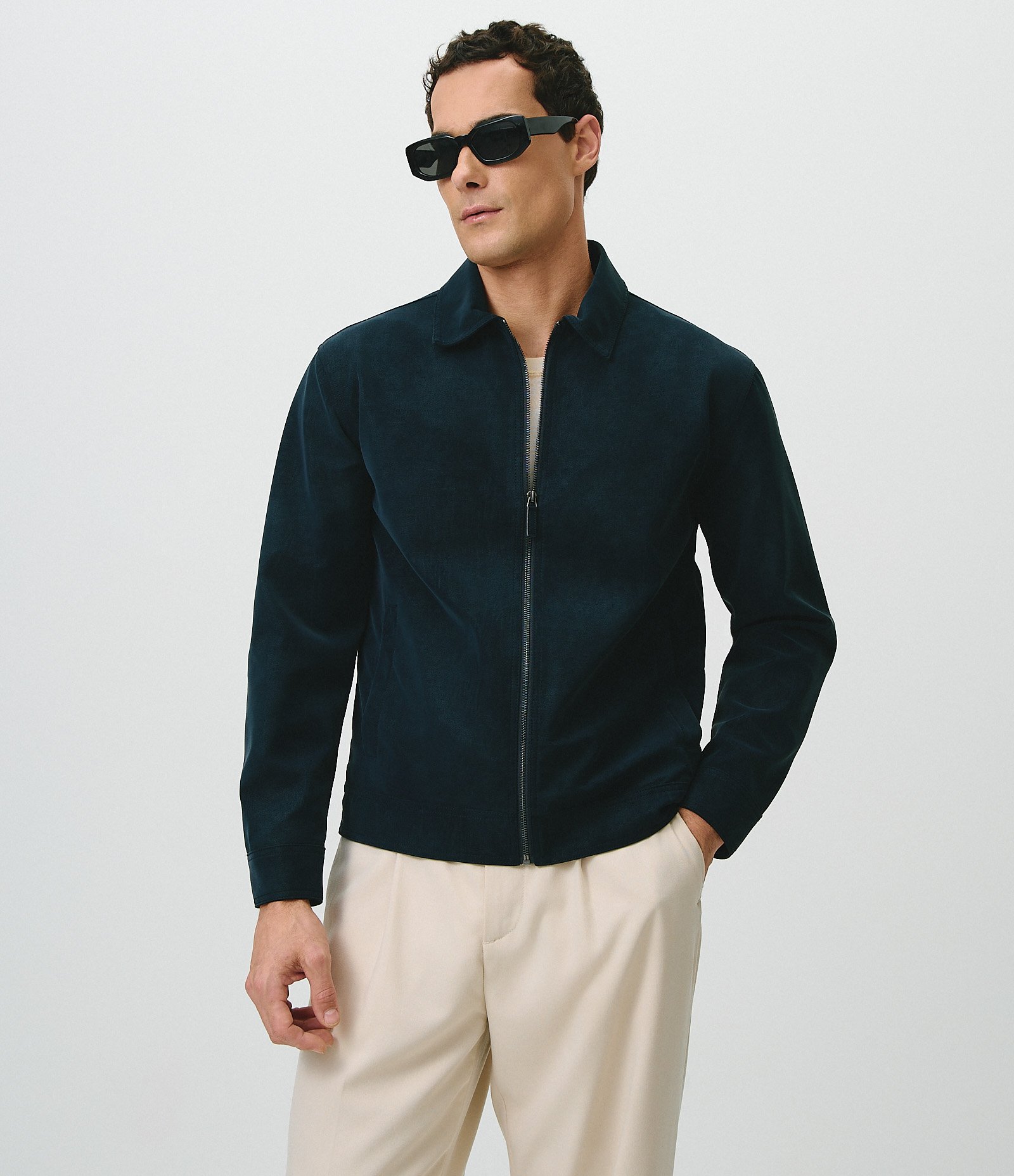 Jaqueta Harrington em Suede Azul 1